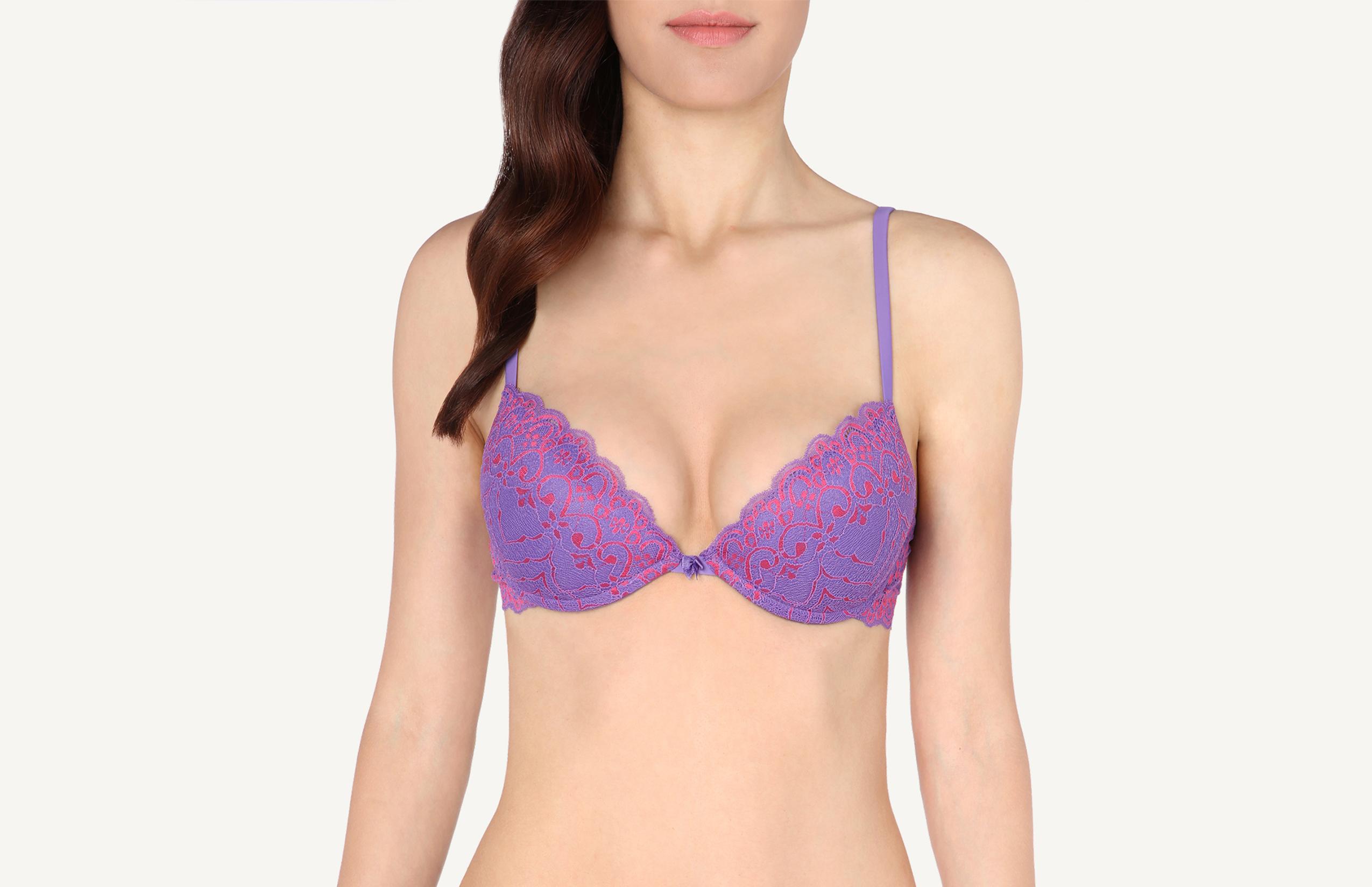 sutiã bellissima push-up meia taça de renda com aro - roxo