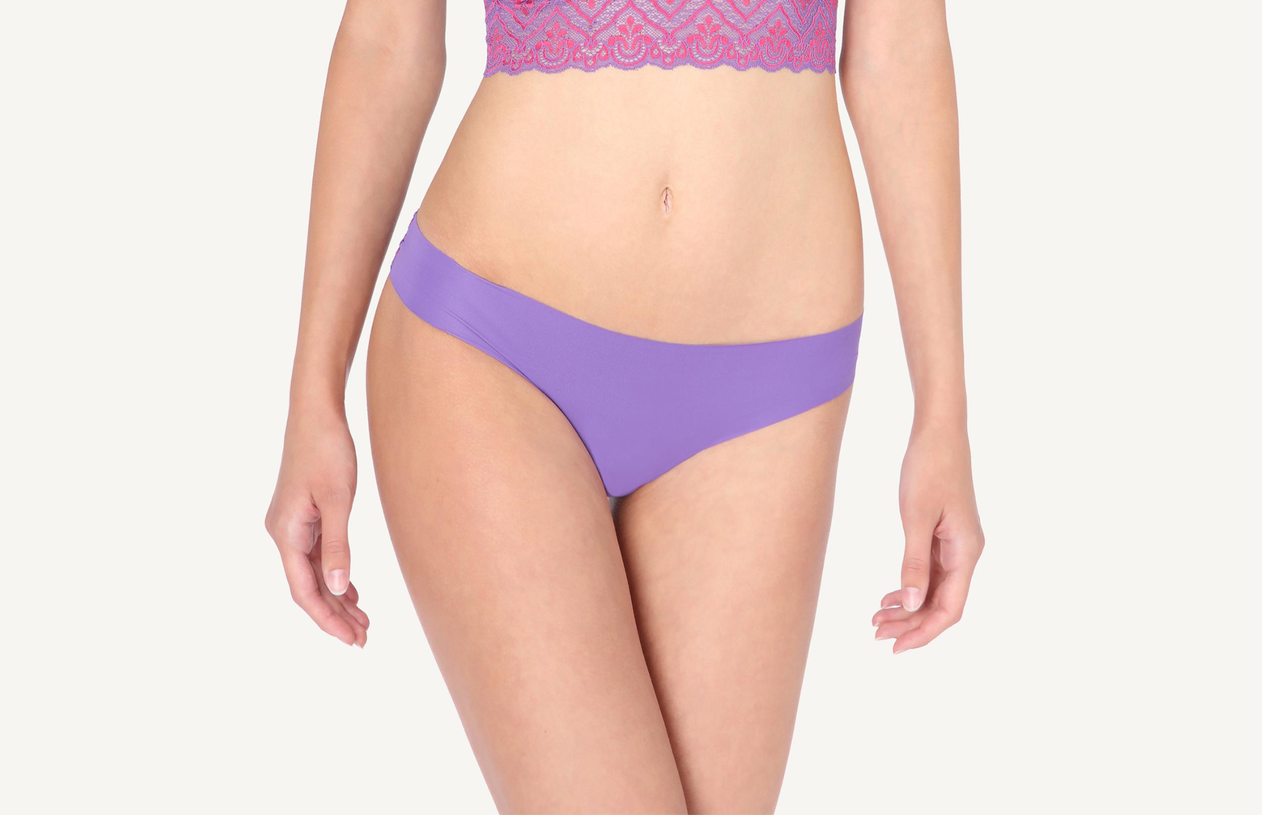 tanga em microfibra sem costuras e renda. - roxo