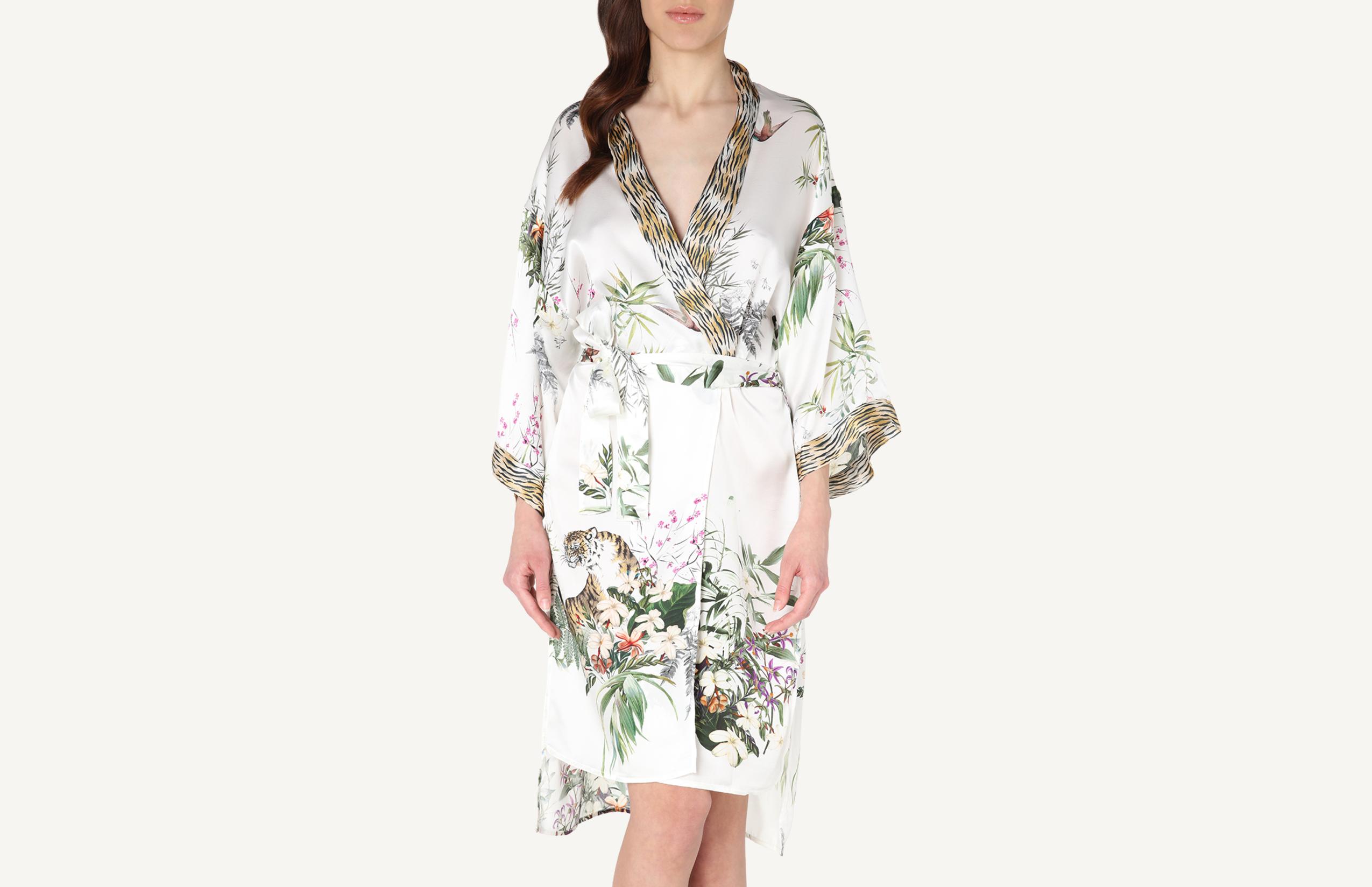 robe comprido em seda jungle garden - branco