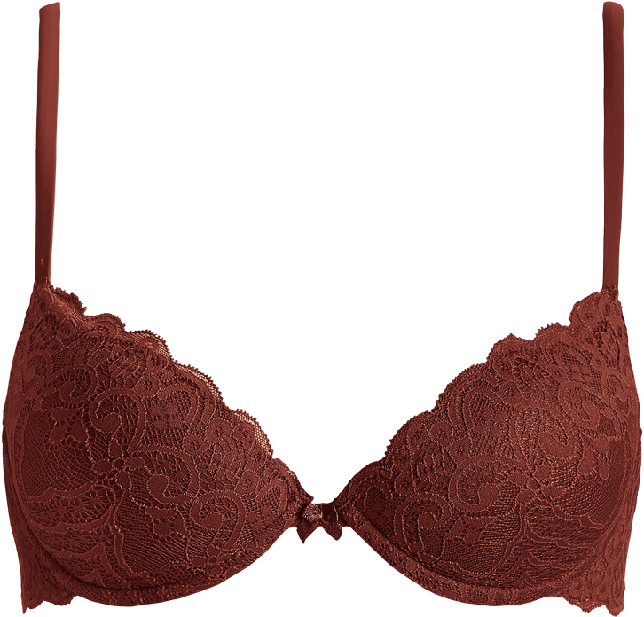 sutiã bellissima push-up meia taça de renda com aro - marrom