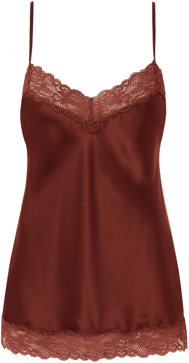 regata em seda e renda - marrom