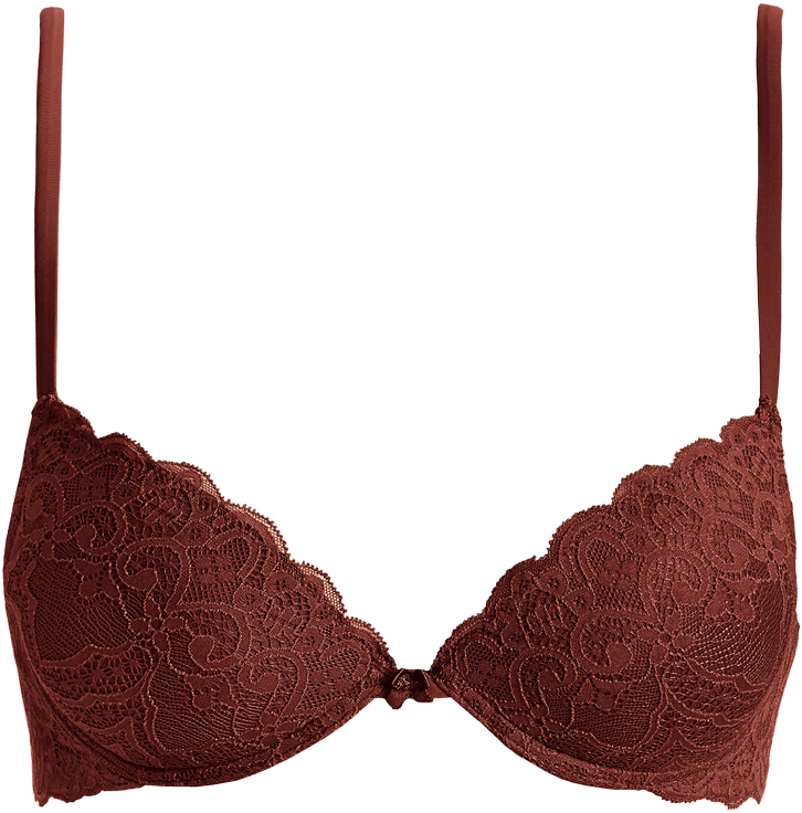 sutiã simona super push-up meia taça  em renda - marrom