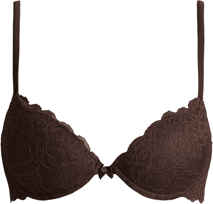 sutiã bellissima push-up meia taça de renda com aro - marrom