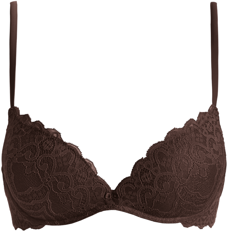 sutiã gioia super push-up meia taça com bojo de renda - marrom