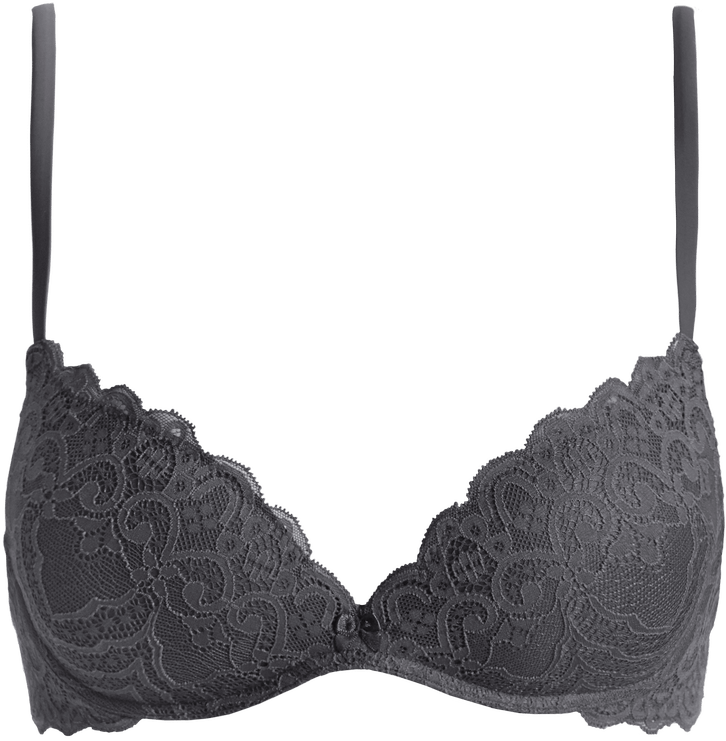 sutiã gioia super push-up meia taça com bojo de renda - cinza