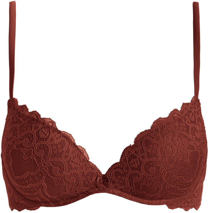 sutiã gioia super push-up meia taça com bojo de renda - marrom