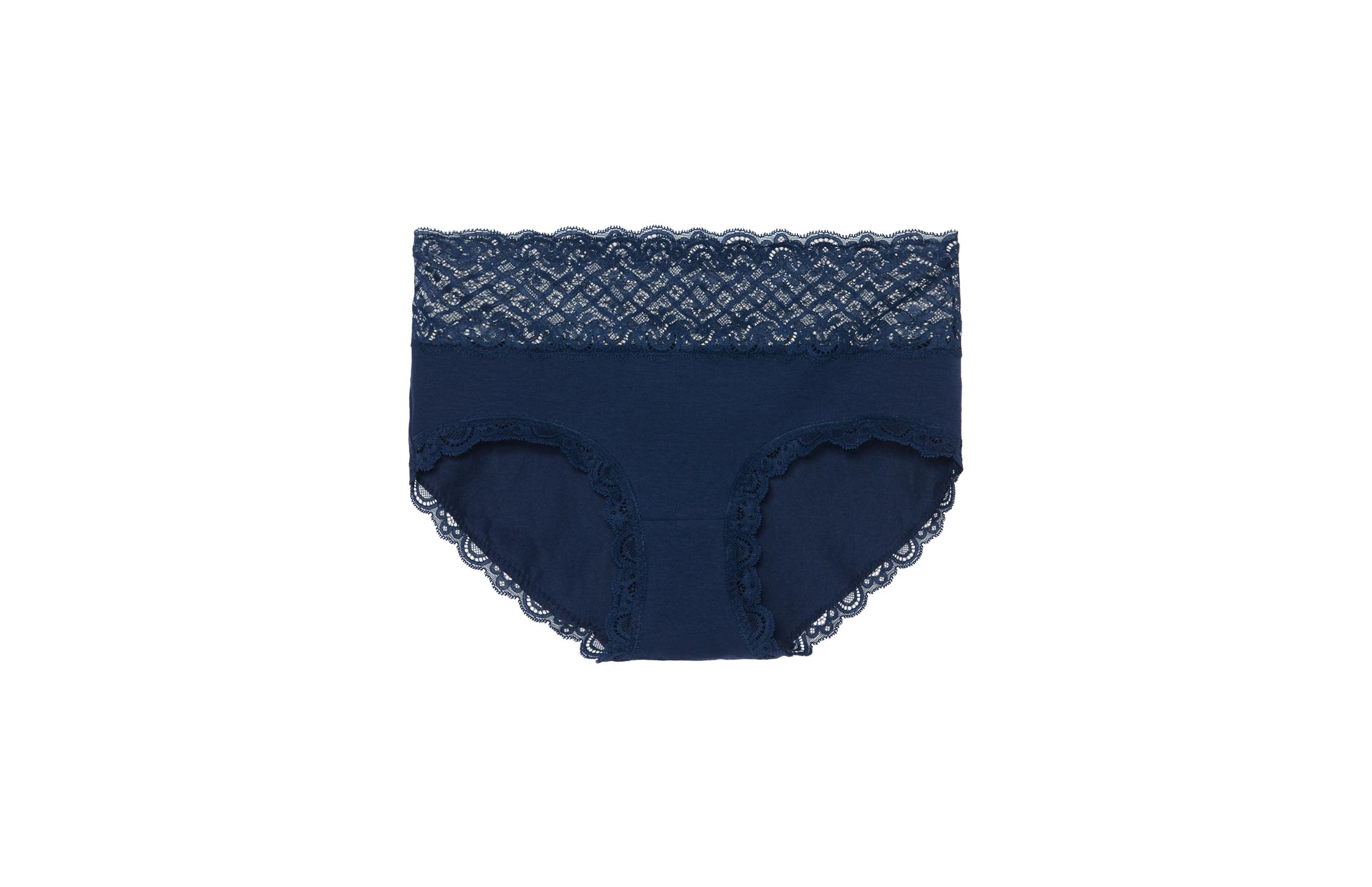 calcinha de cintura alta de algodao e renda lycra® lace - azul