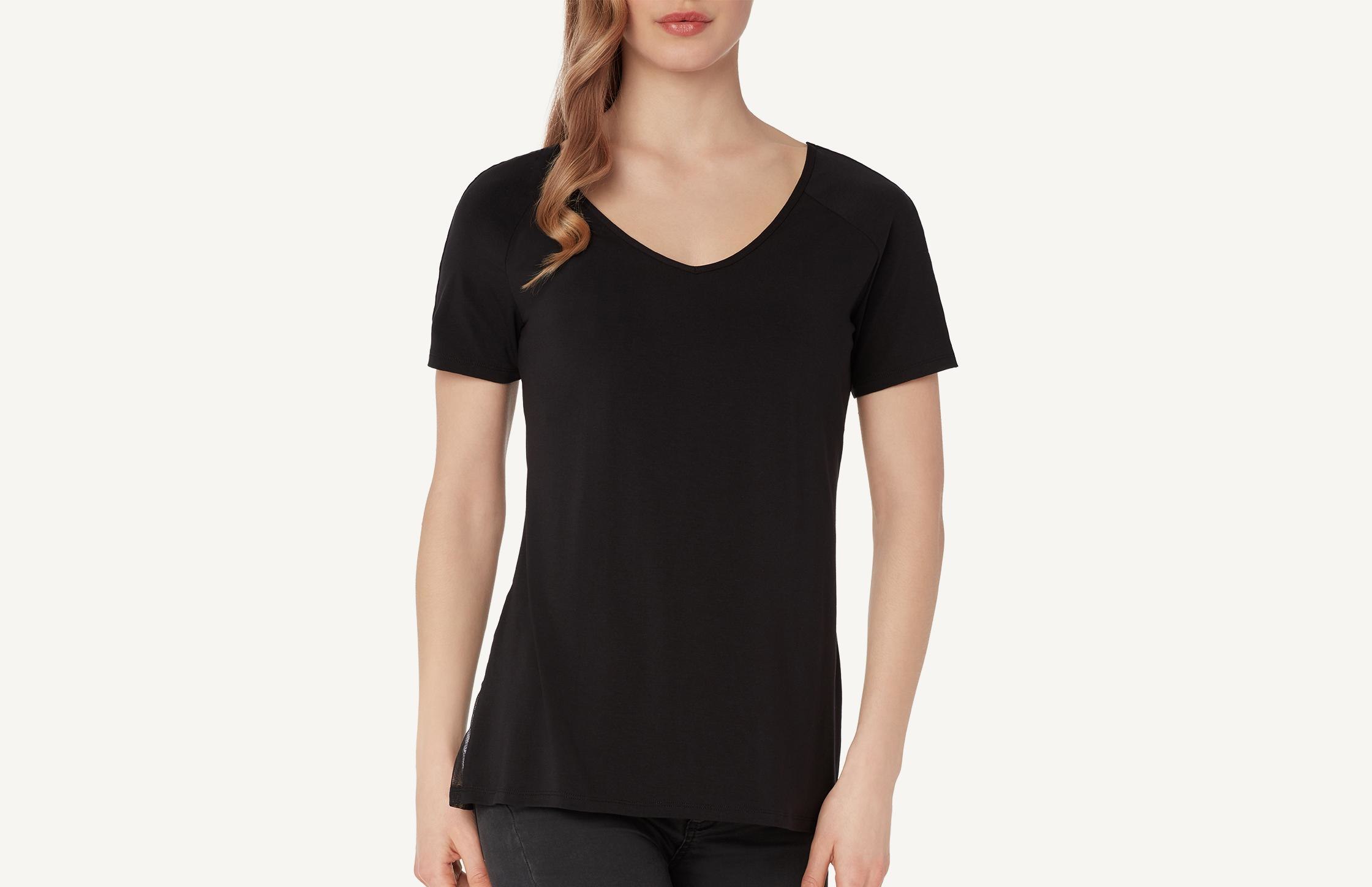 blusa de manga curta reversível de tule e modal - preto