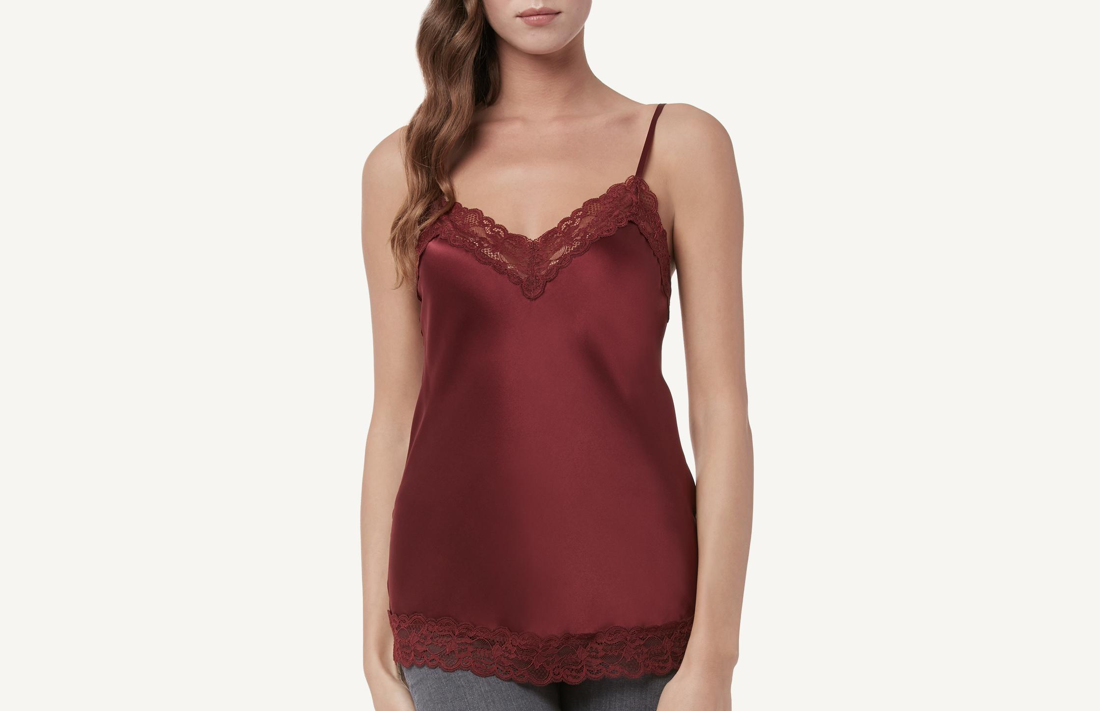 regata em seda e renda - vermelho