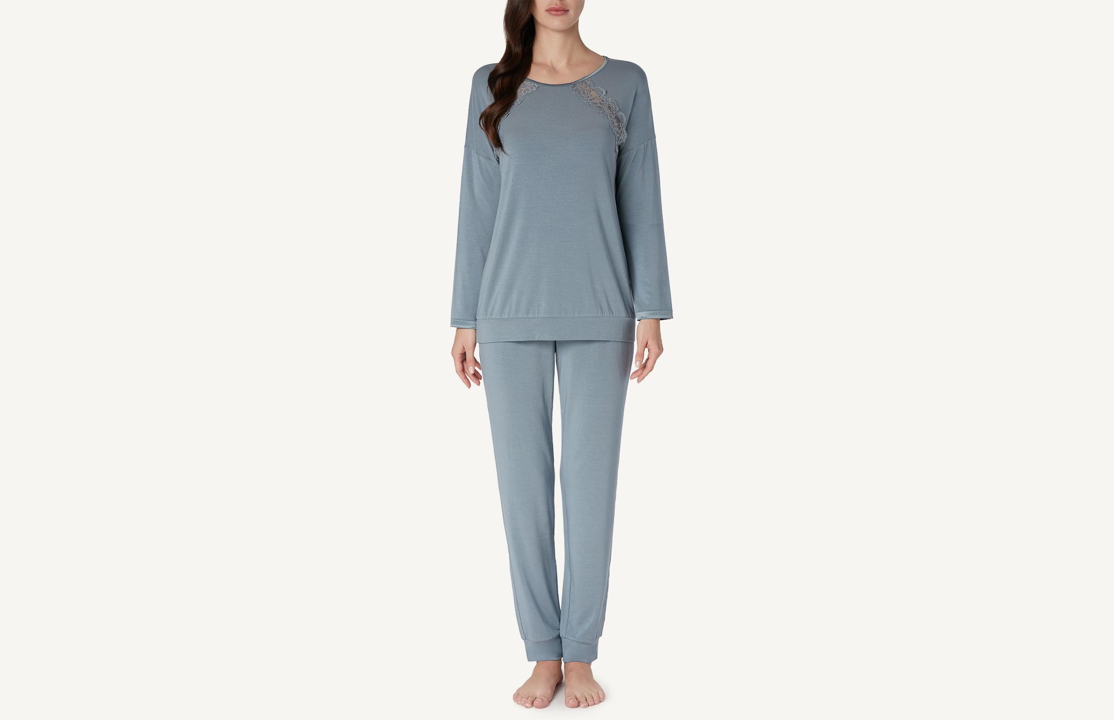 pijama comprido de modal romantic ballerina - cinza