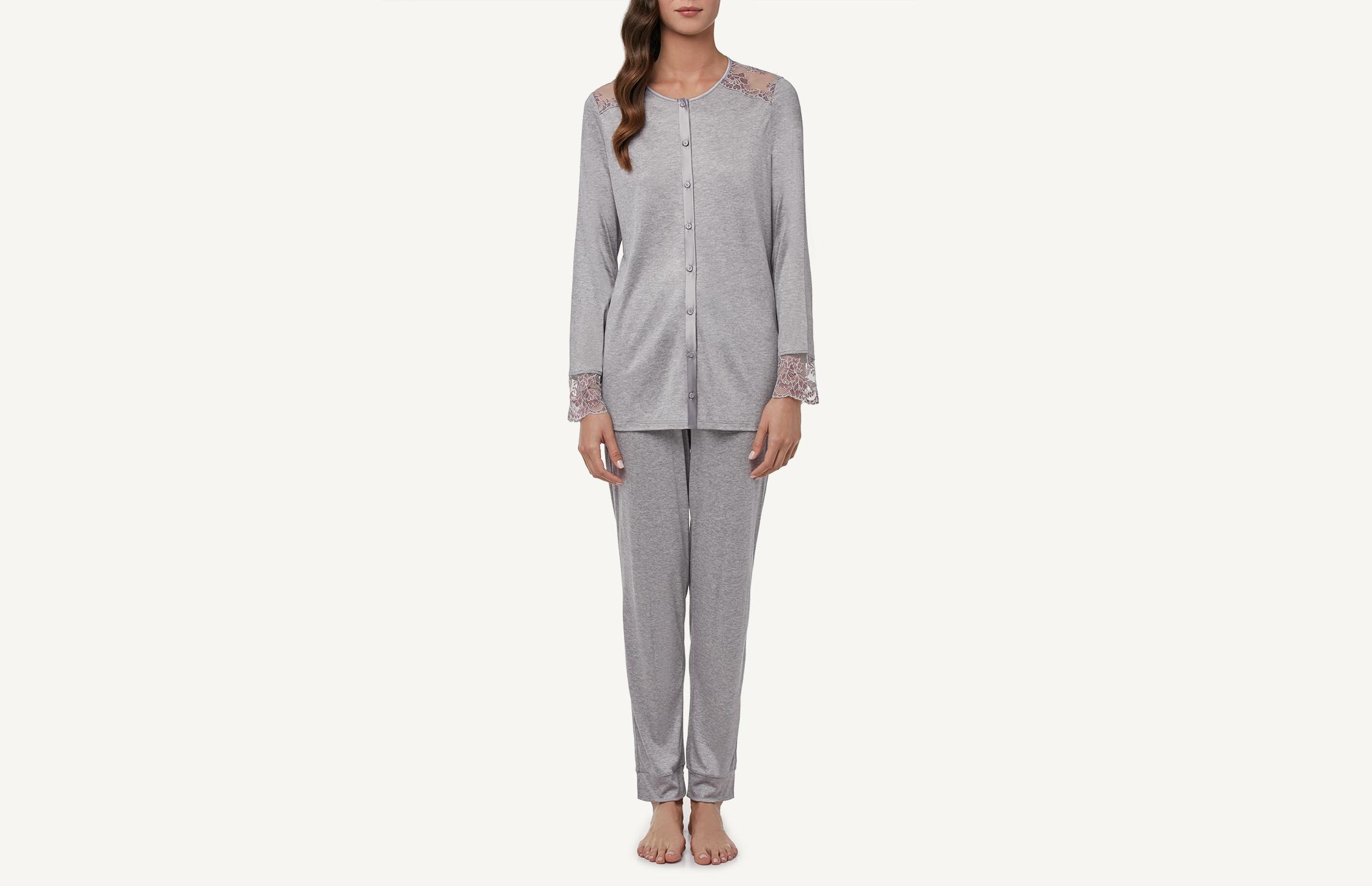 pijama comprido floreal kiss - cinza