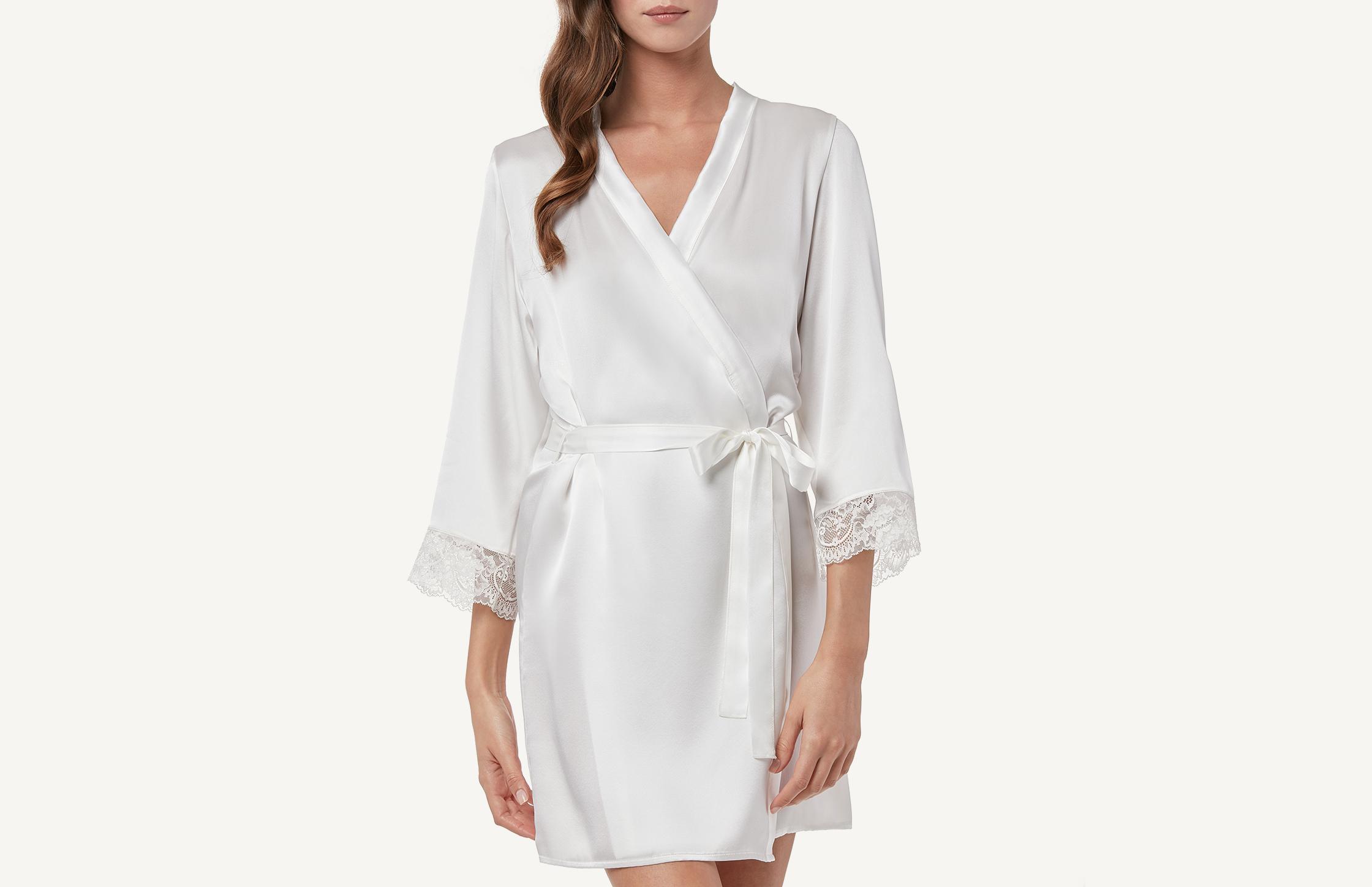 robe de seda lace satin - off-white
