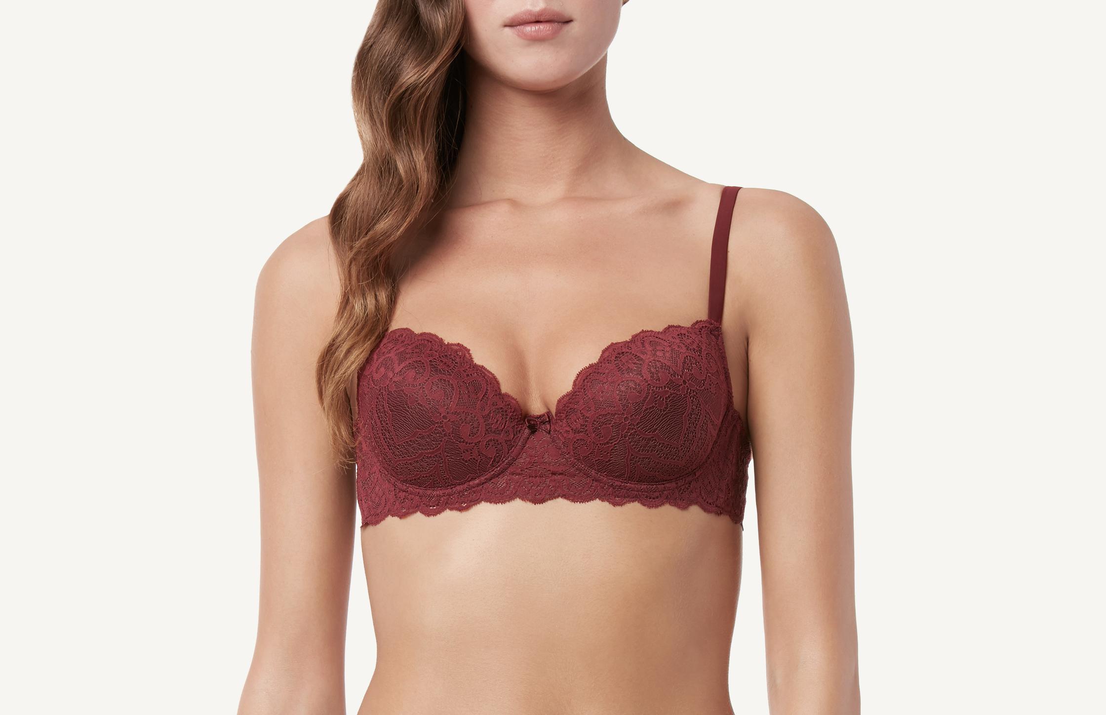 sutiã balconet sofia meia taça com aro em renda - vermelho