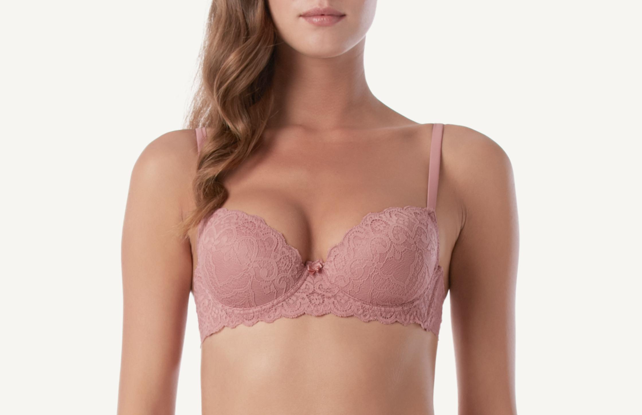 sutiã balconet sofia meia taça com aro em renda - rosa