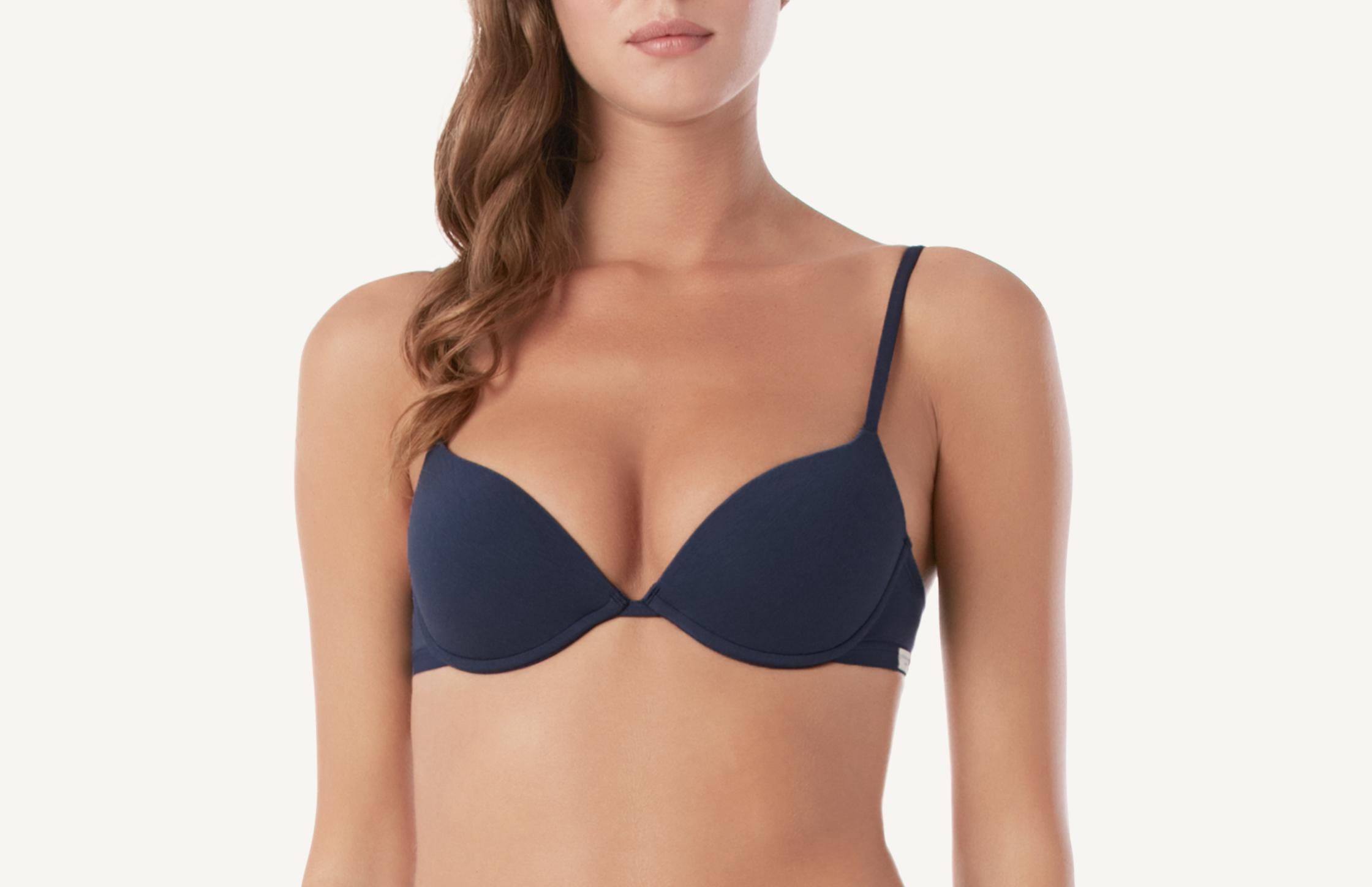 sutiã bellissima push-up meia taça sem bojo em renda - azul