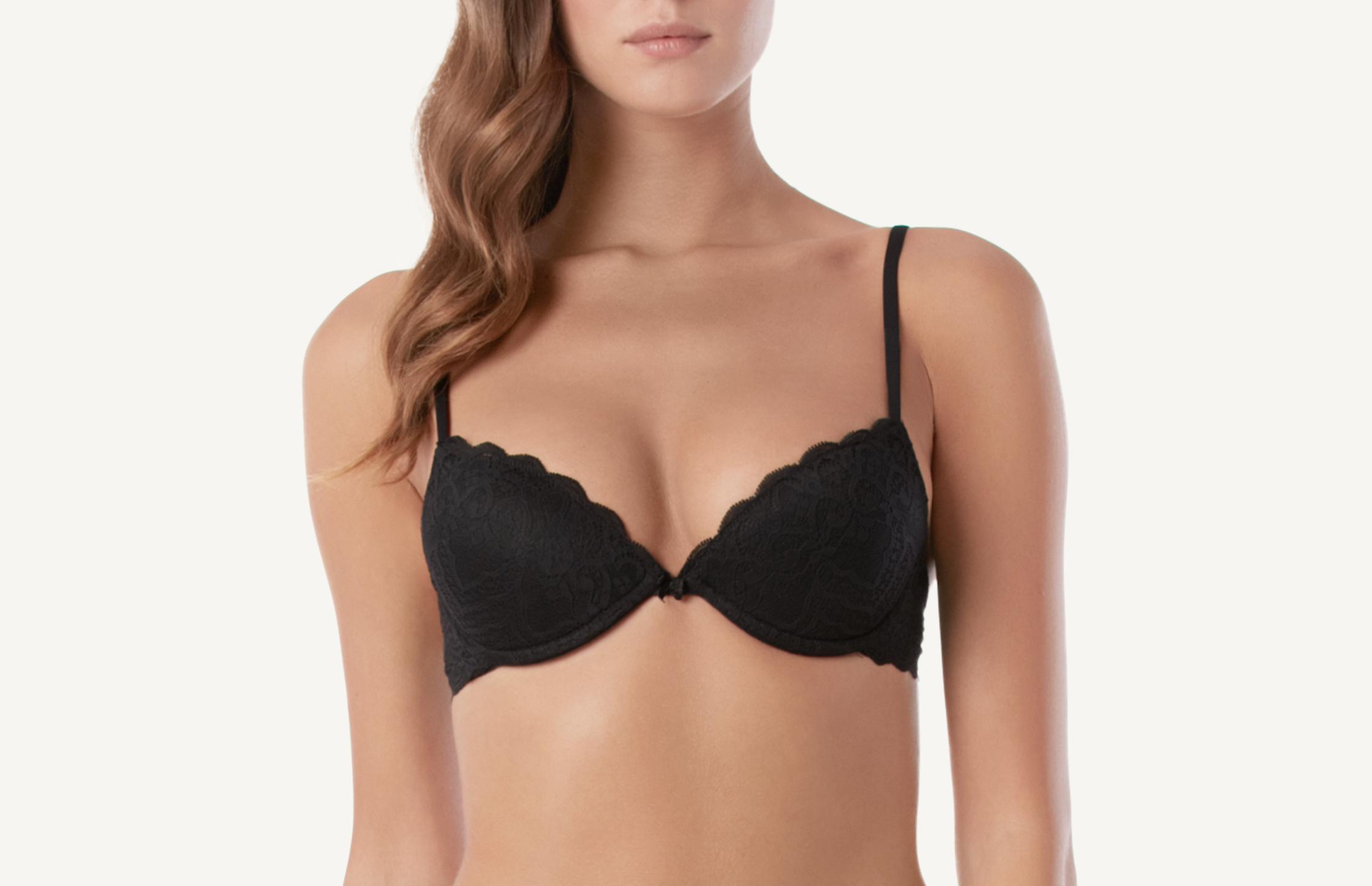 sutiã bellissima push-up meia taça de renda com aro - preto