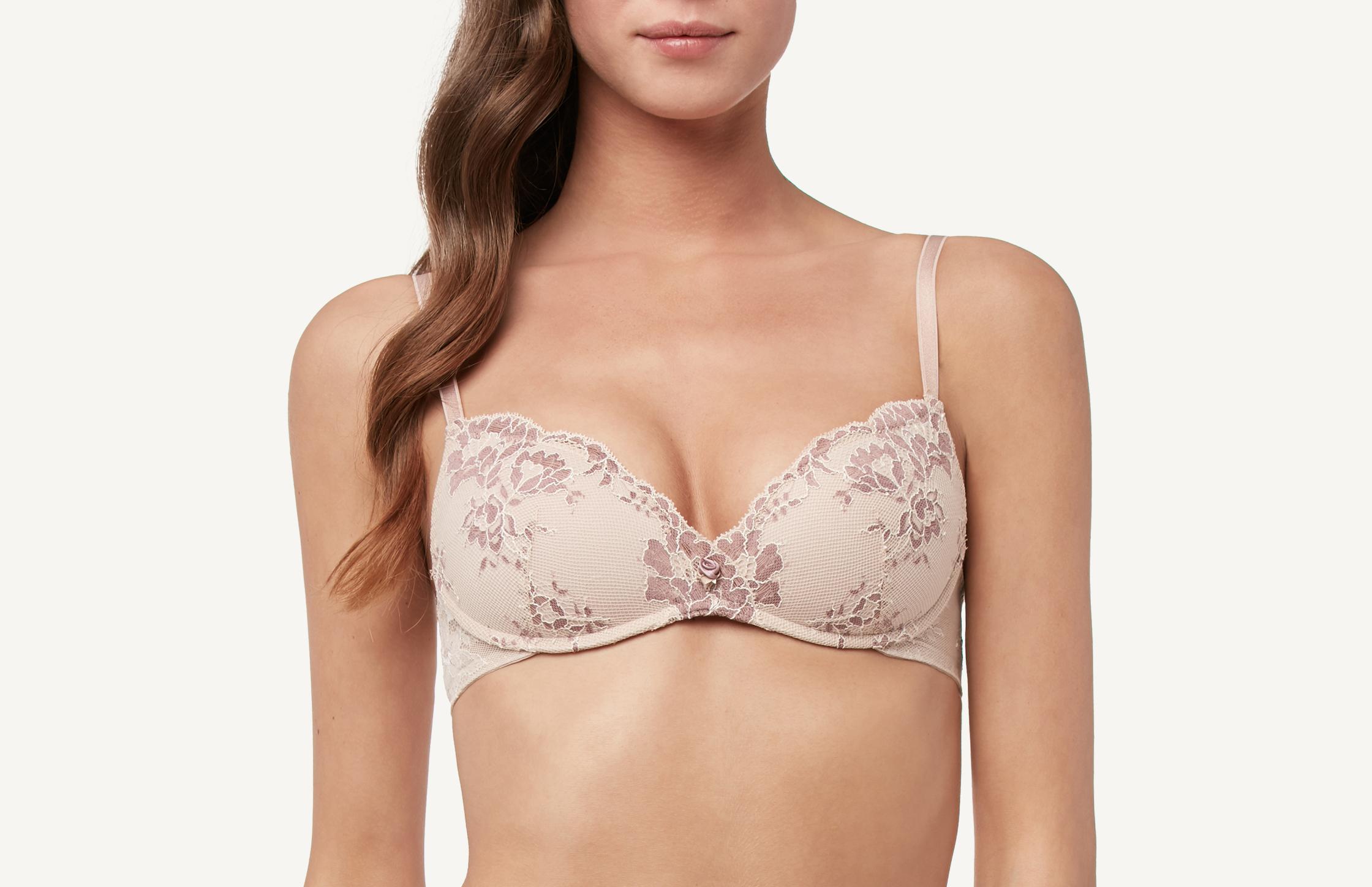 sutiã push-up gioia meia taça com bojo floreal kiss - rosa