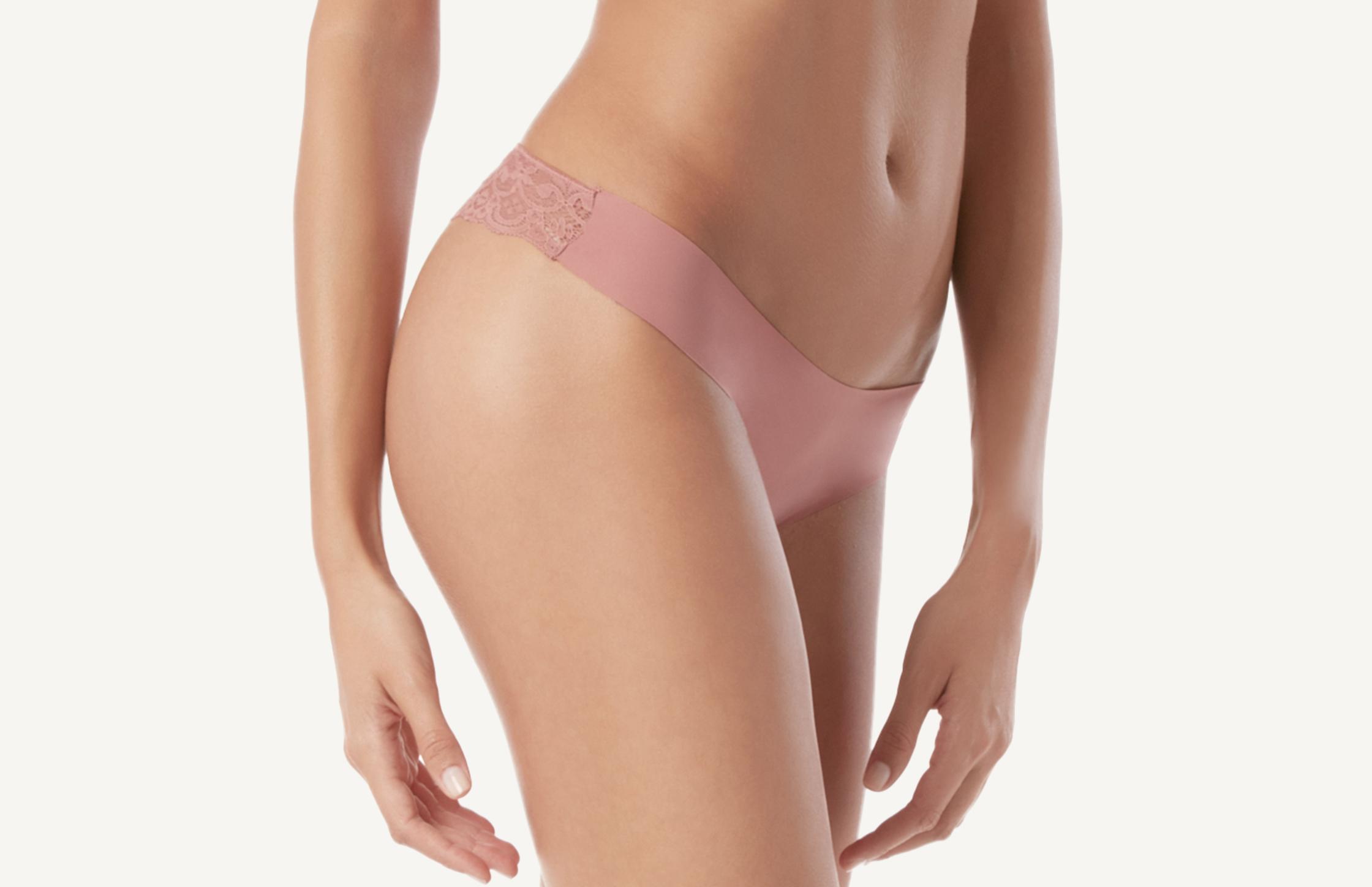 tanga em microfibra sem costuras e renda. - rosa