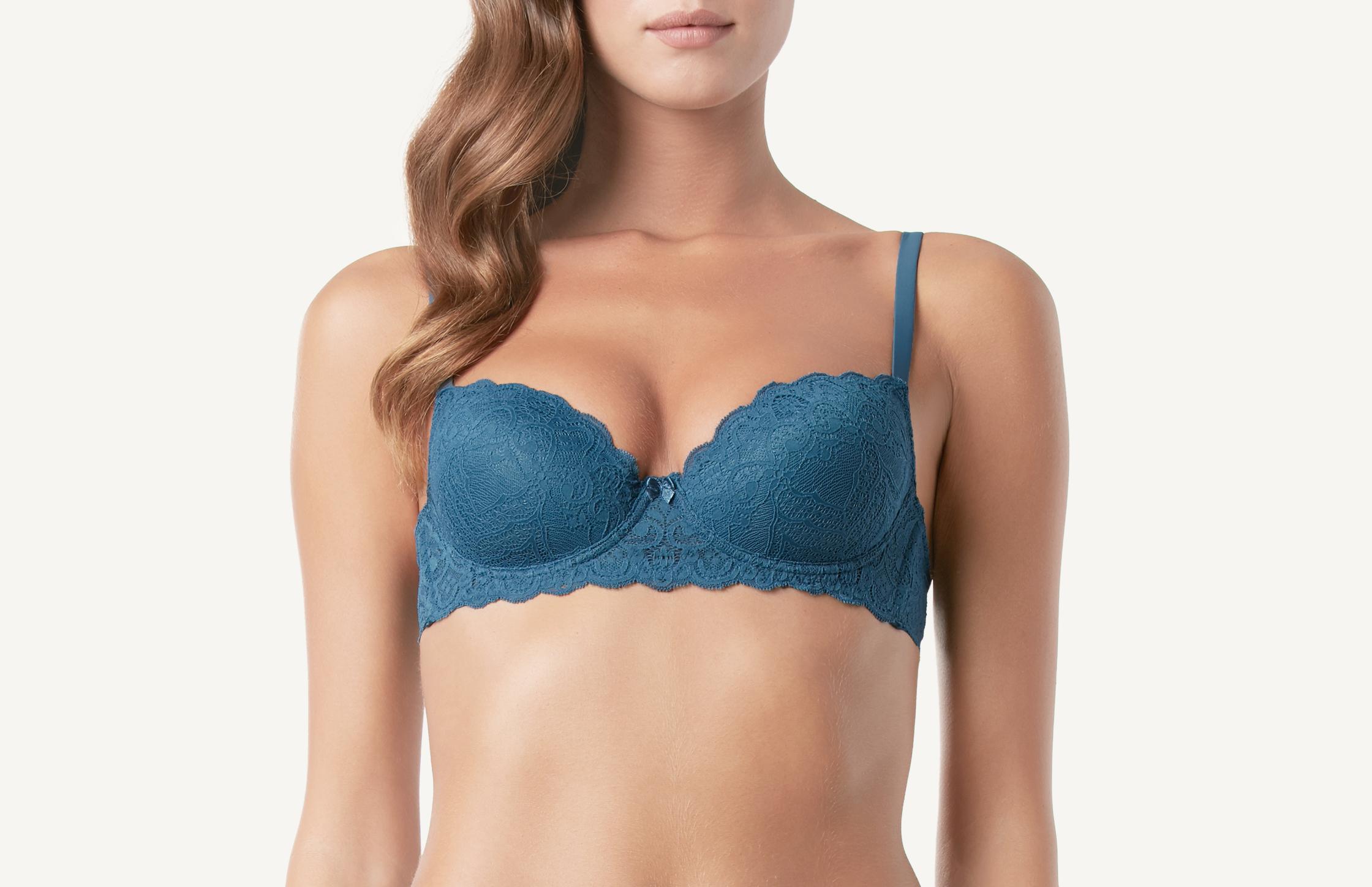 sutiã balconet sofia meia taça com aro em renda - azul