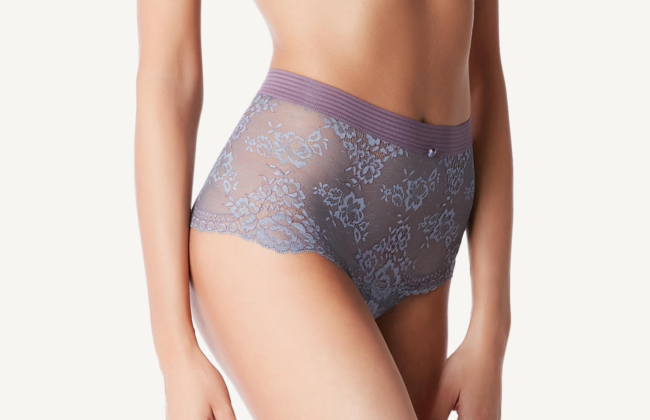 calcinha de cintura alta de renda kimono lace - roxo