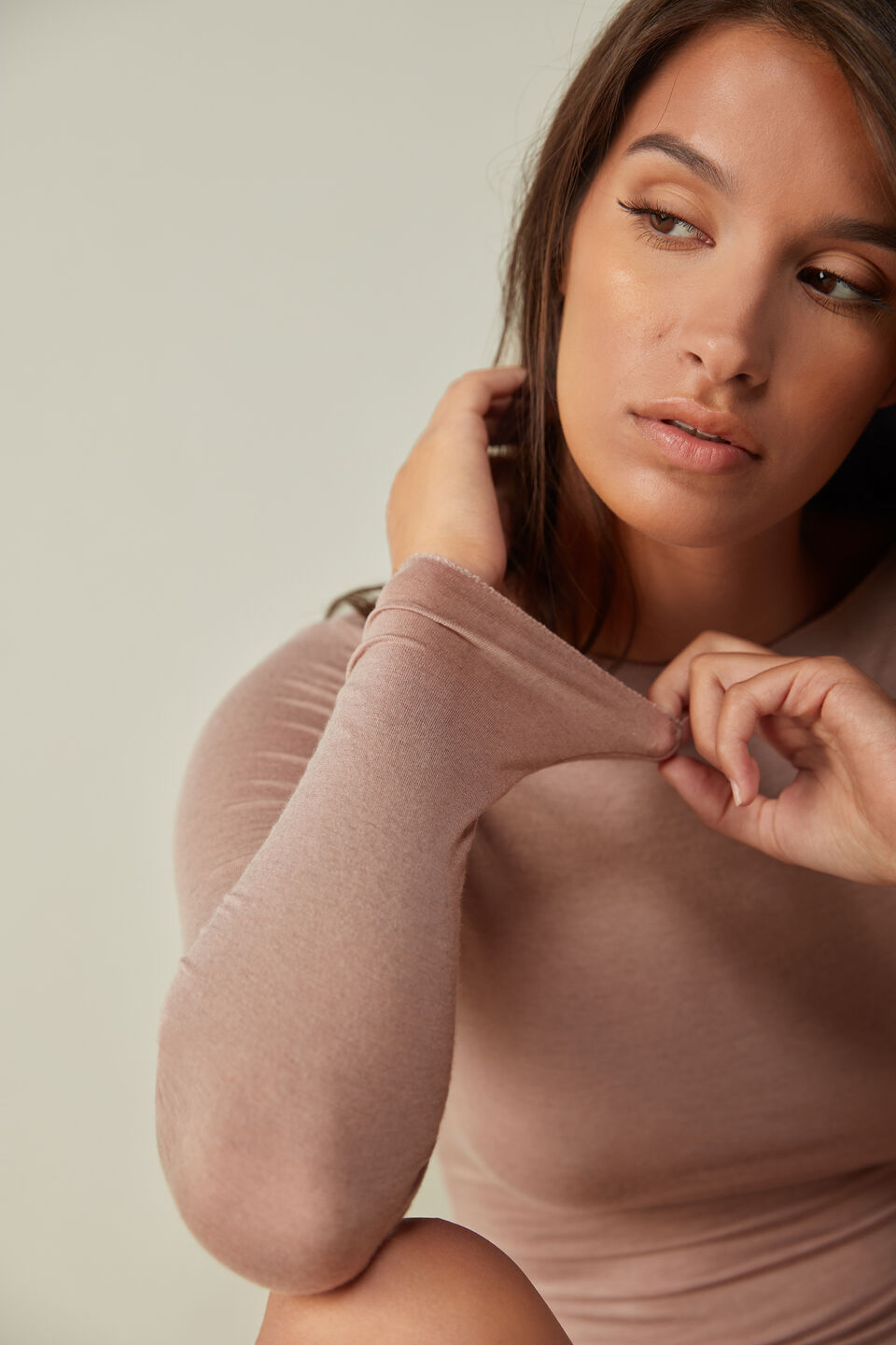 blusa manga comprida em cashmere ultralight - bege