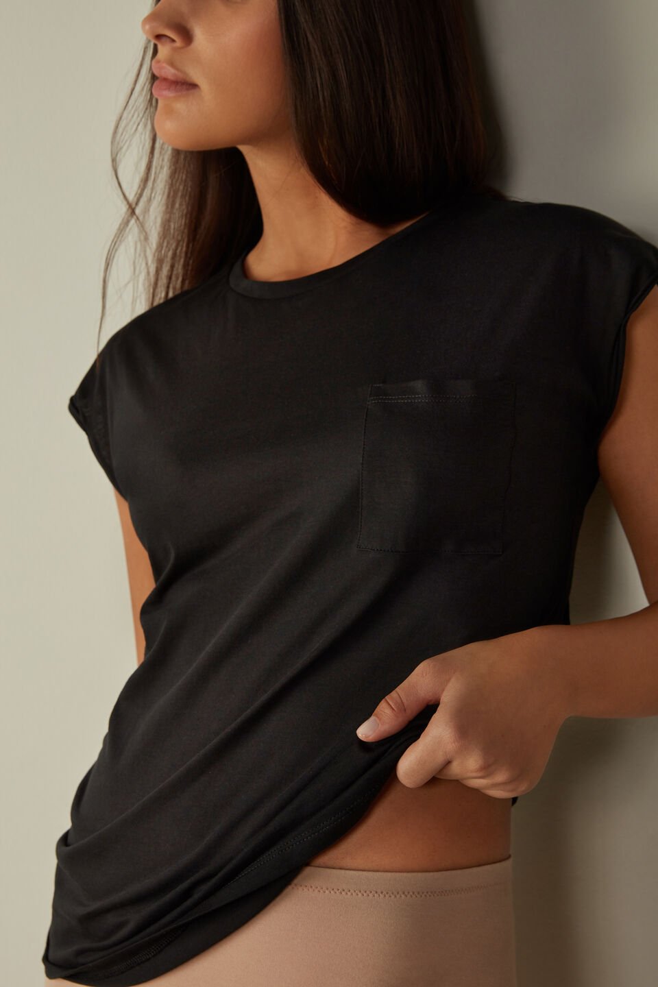 blusa meia manga em algodão supima extrafino - preto