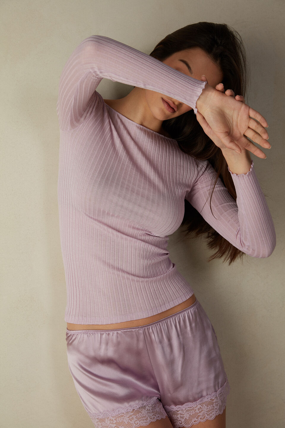 blusa tubinho com decote canoa em seda e algodão - lilás