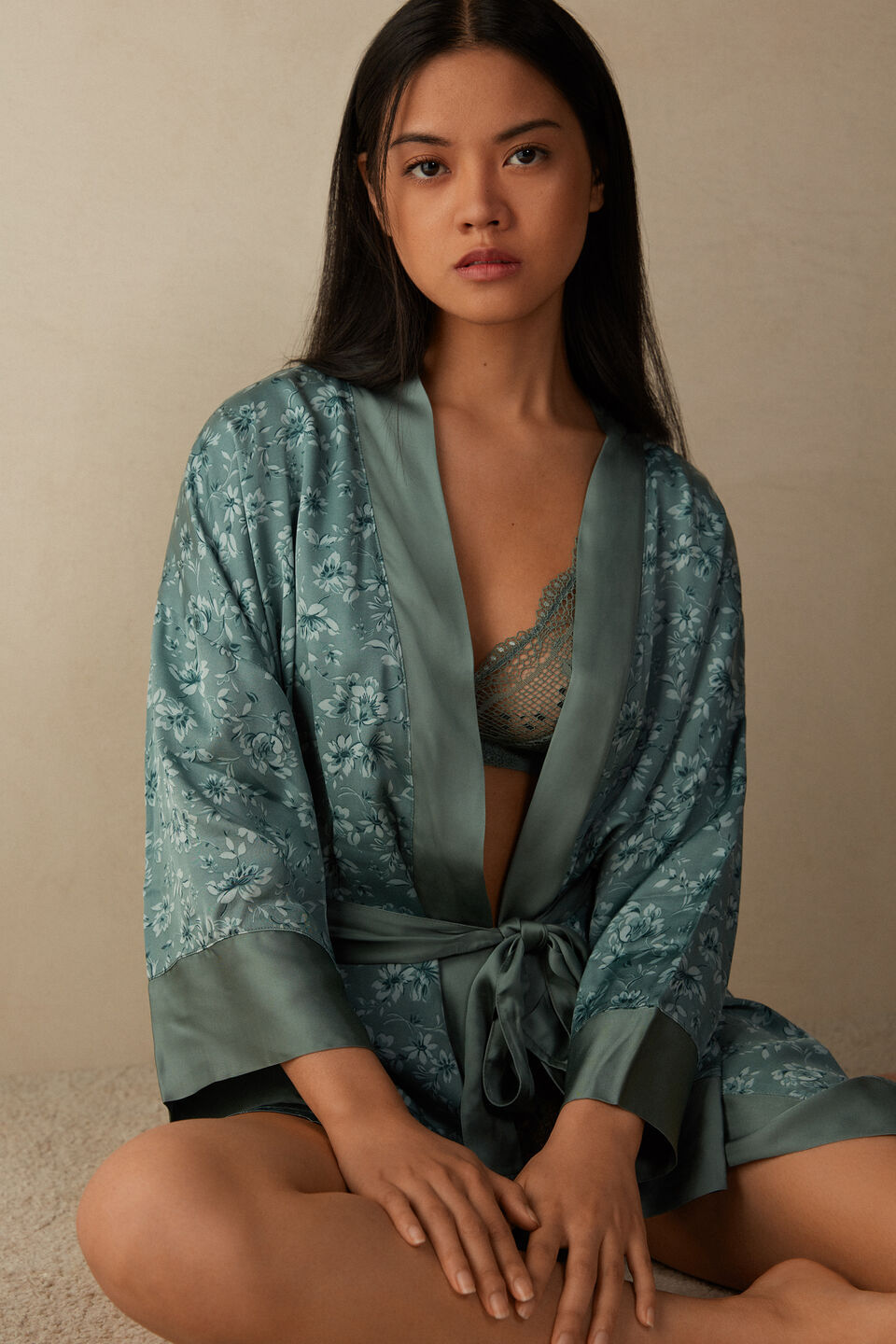 kimono em viscose prairie bouquet - verde