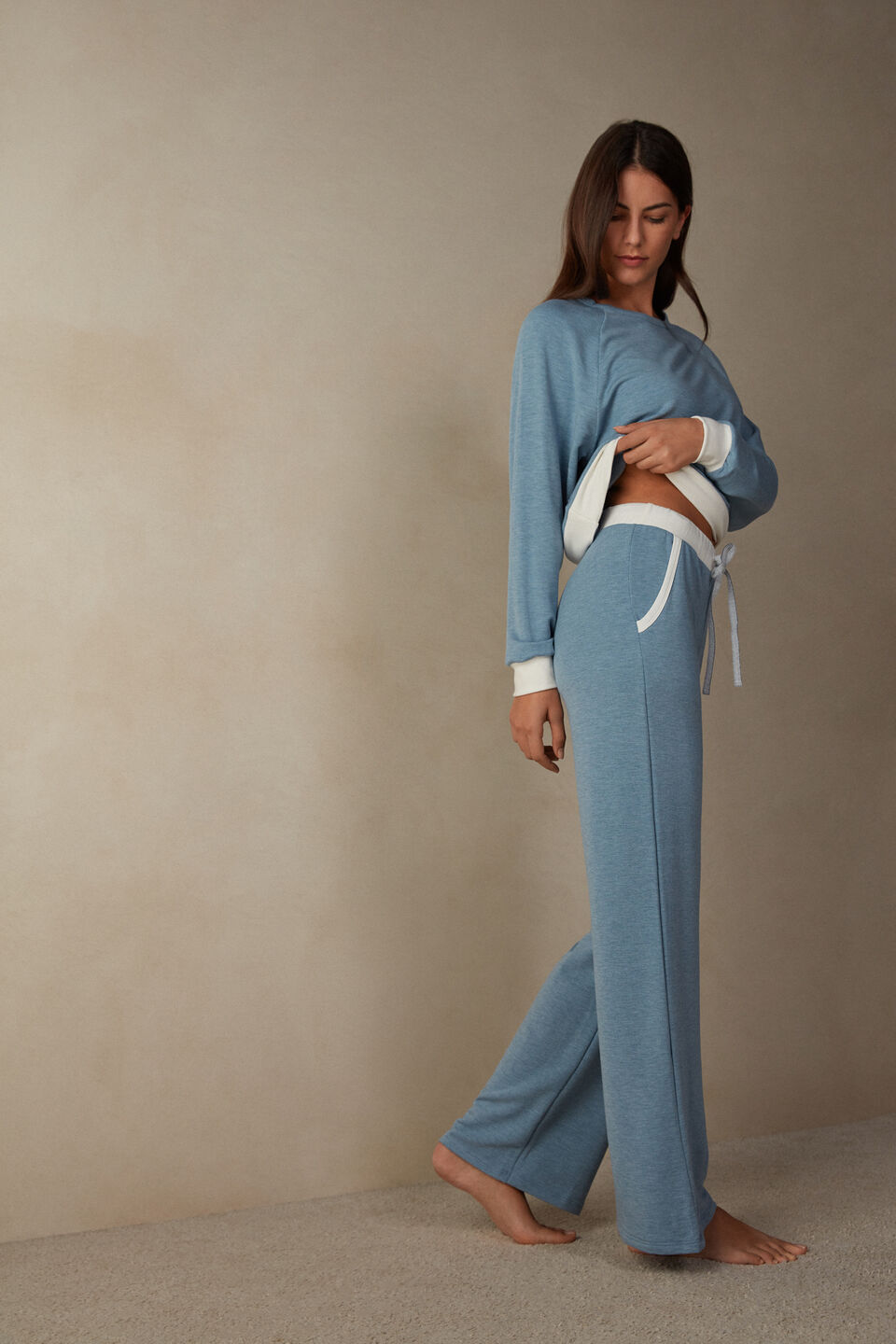 calça em modal com lã romantic bedroom - azul