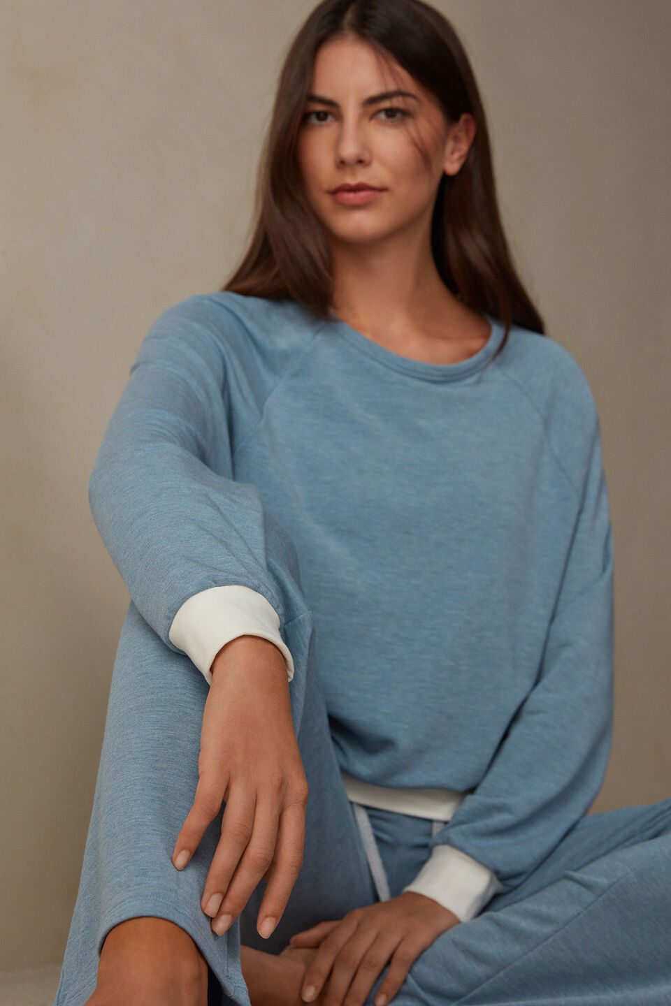 blusa manga comprida em lã romantic bedroom - azul