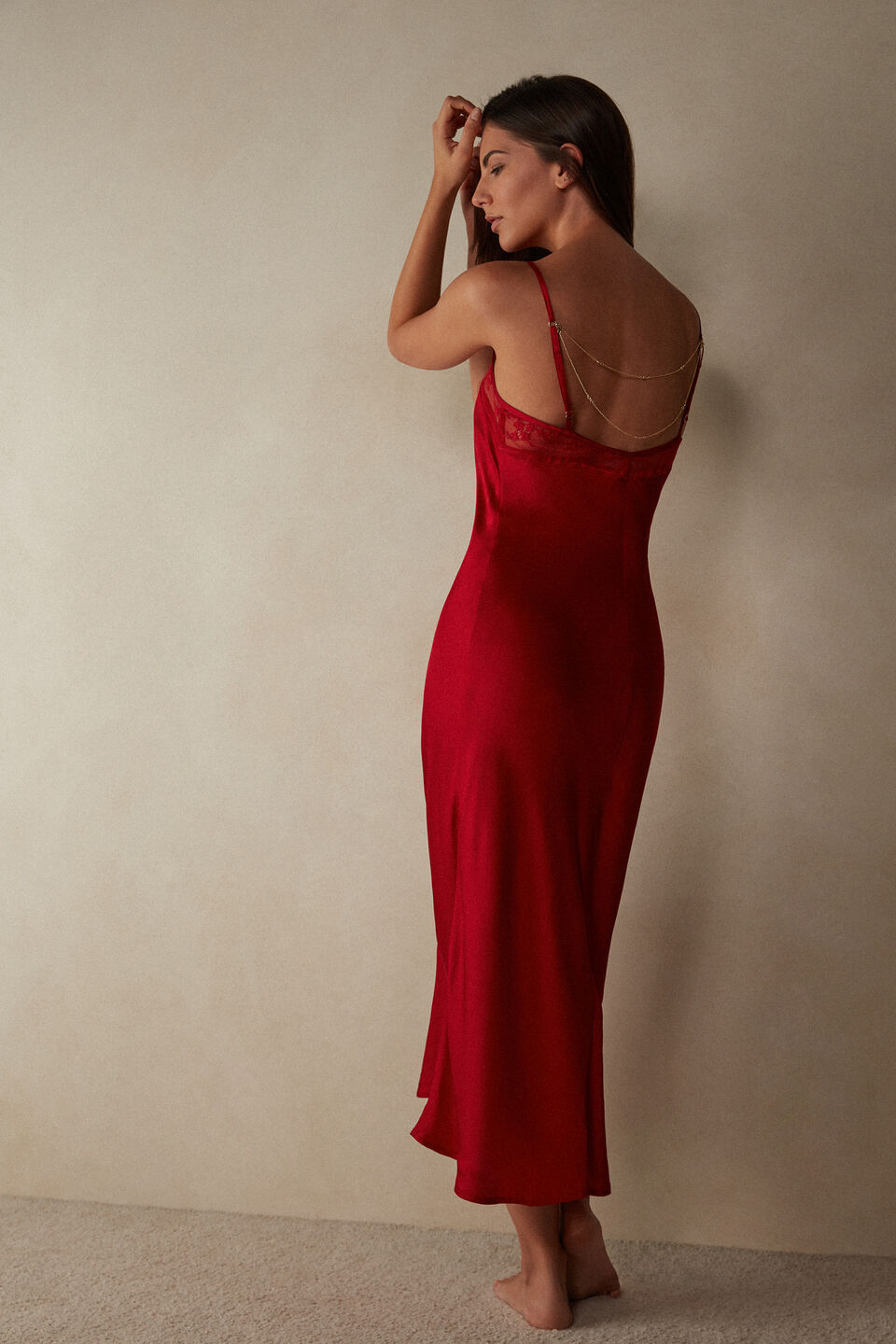 camisola longa em cetim de viscose luxury treats - vermelho