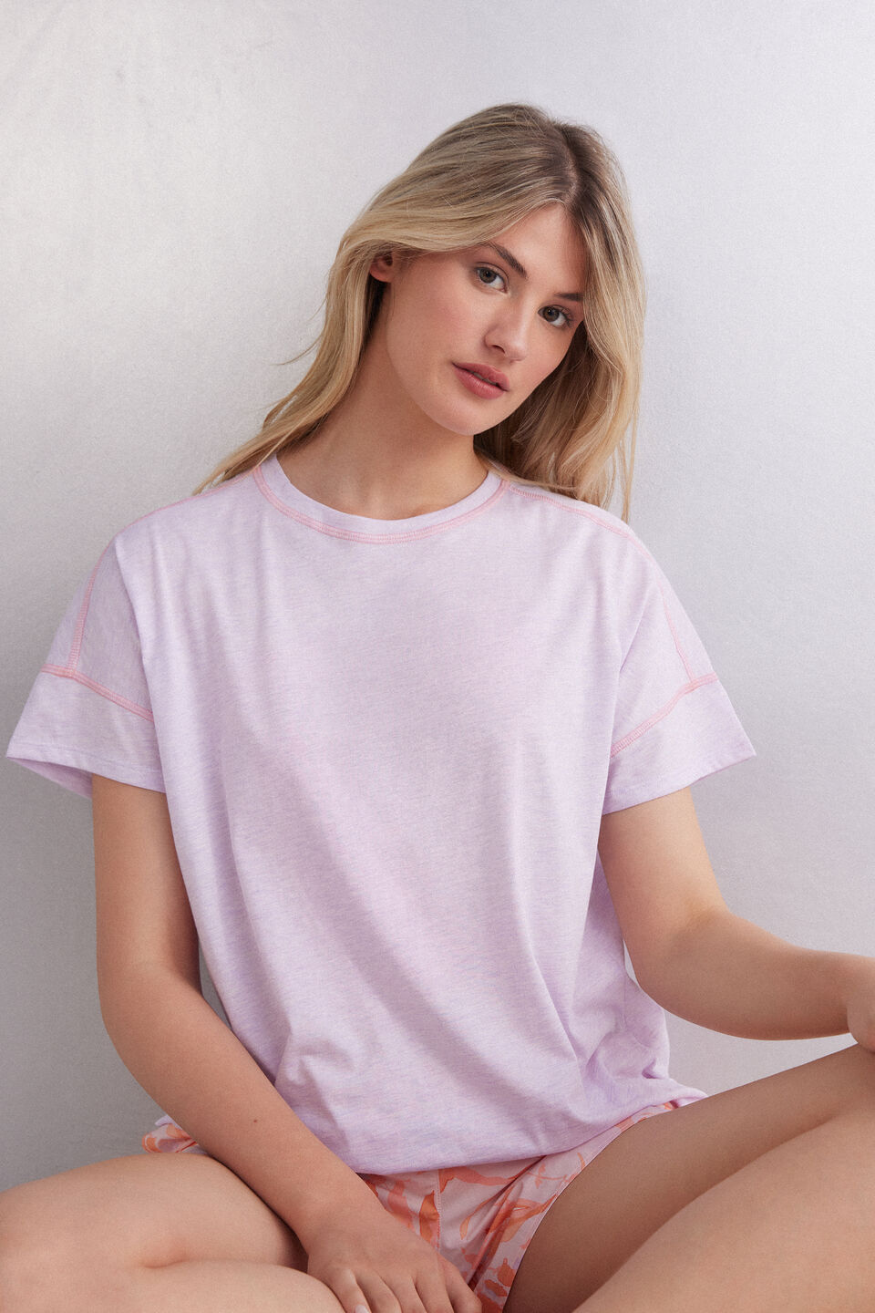 blusa de manga curta em algodão supima ultrafresh iris and apricot - roxo