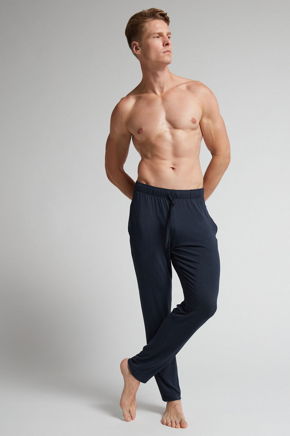 calça em seda e modal - azul