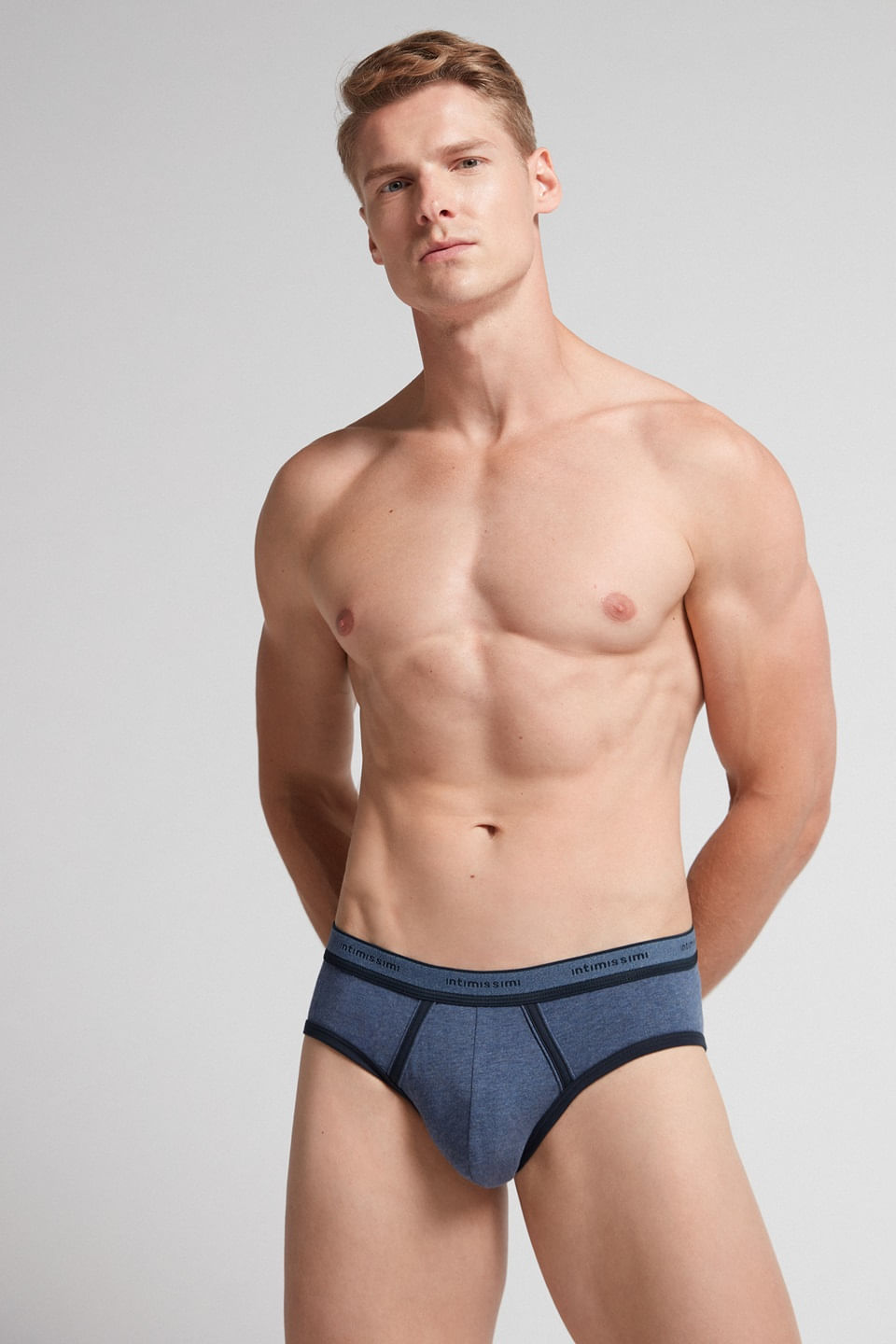 cueca slip em algodão supima com logotipo - azul