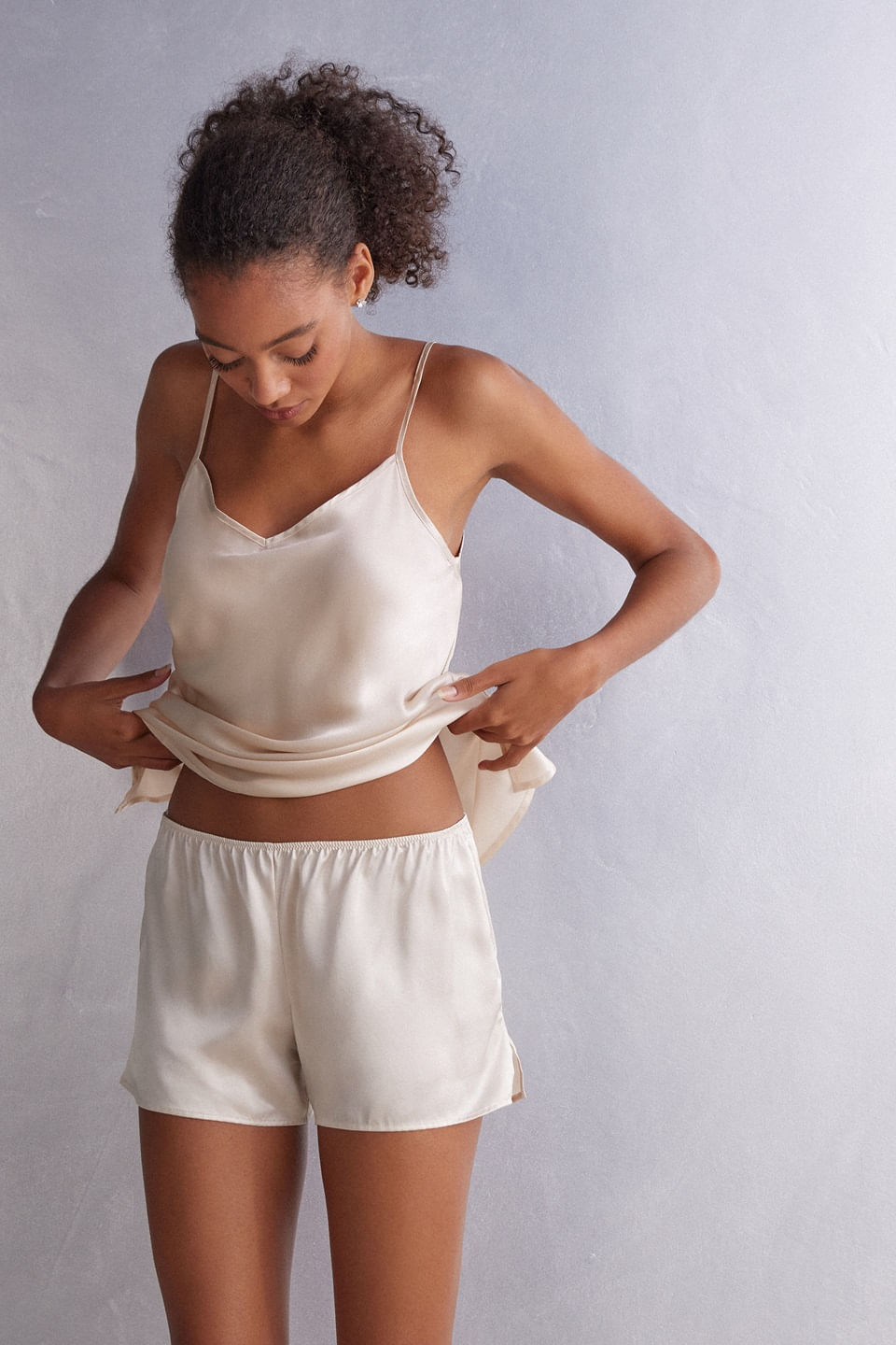 shorts liso de seda - marfim