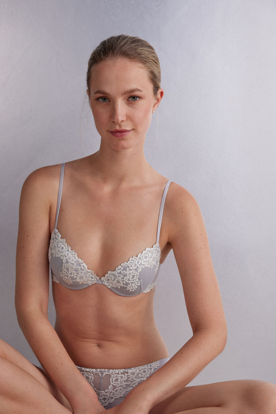 sutiã push-up bellissima pretty flowers - cinza