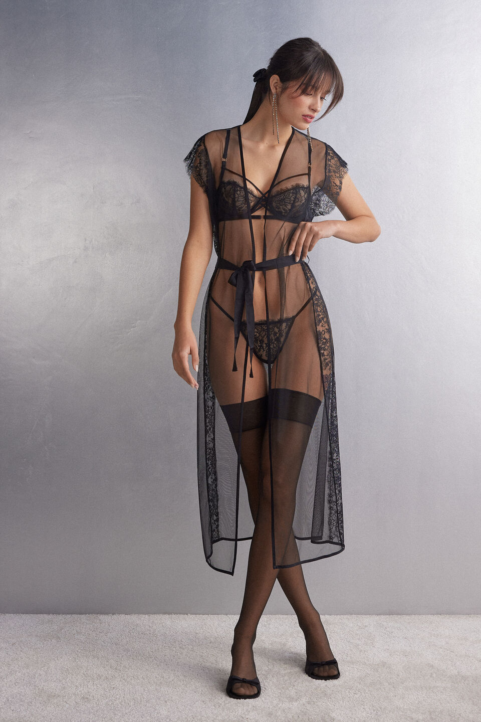 robe em tule intricate surface - preto