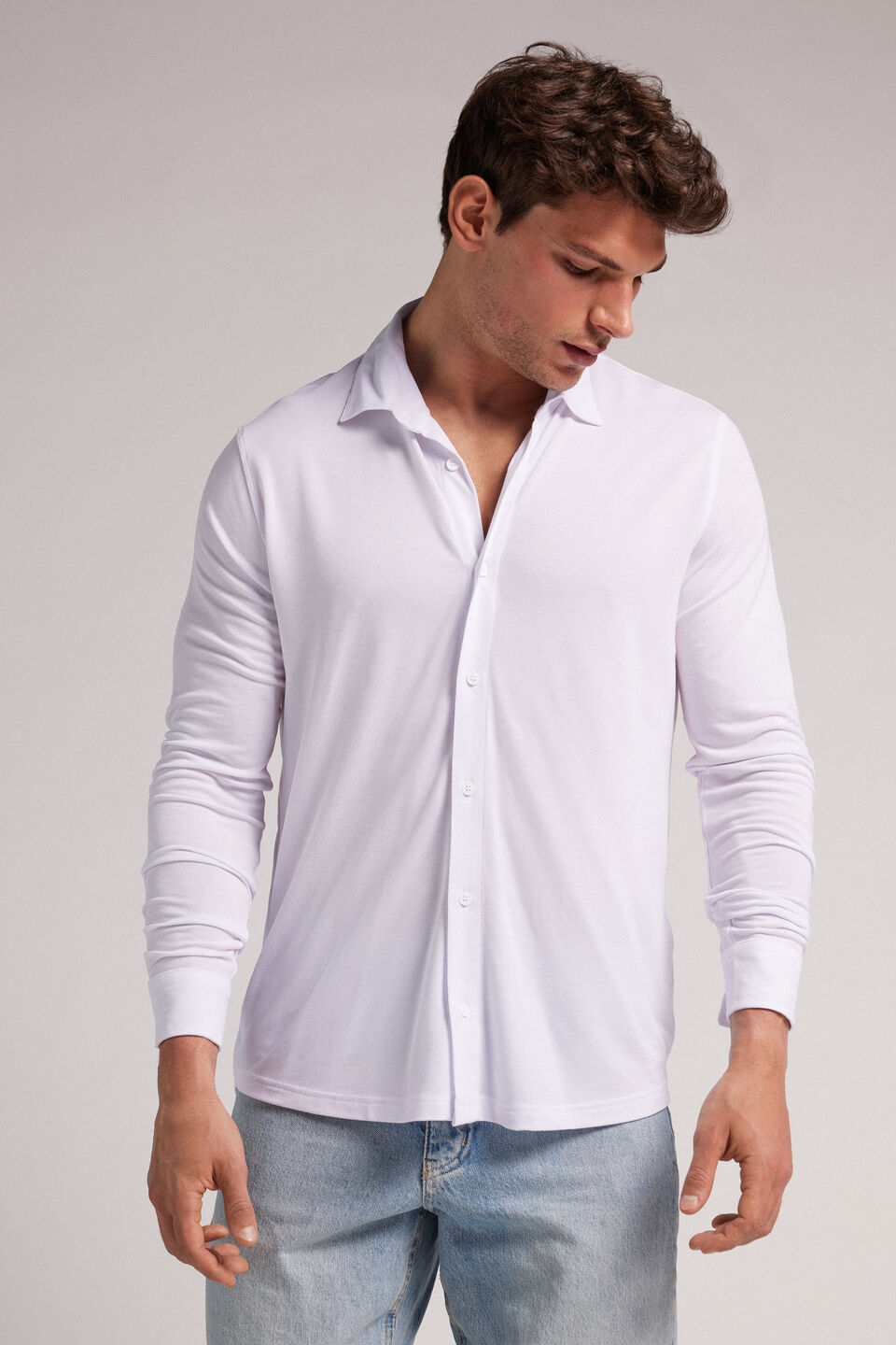 camisa em piquet de modal e seda - branco