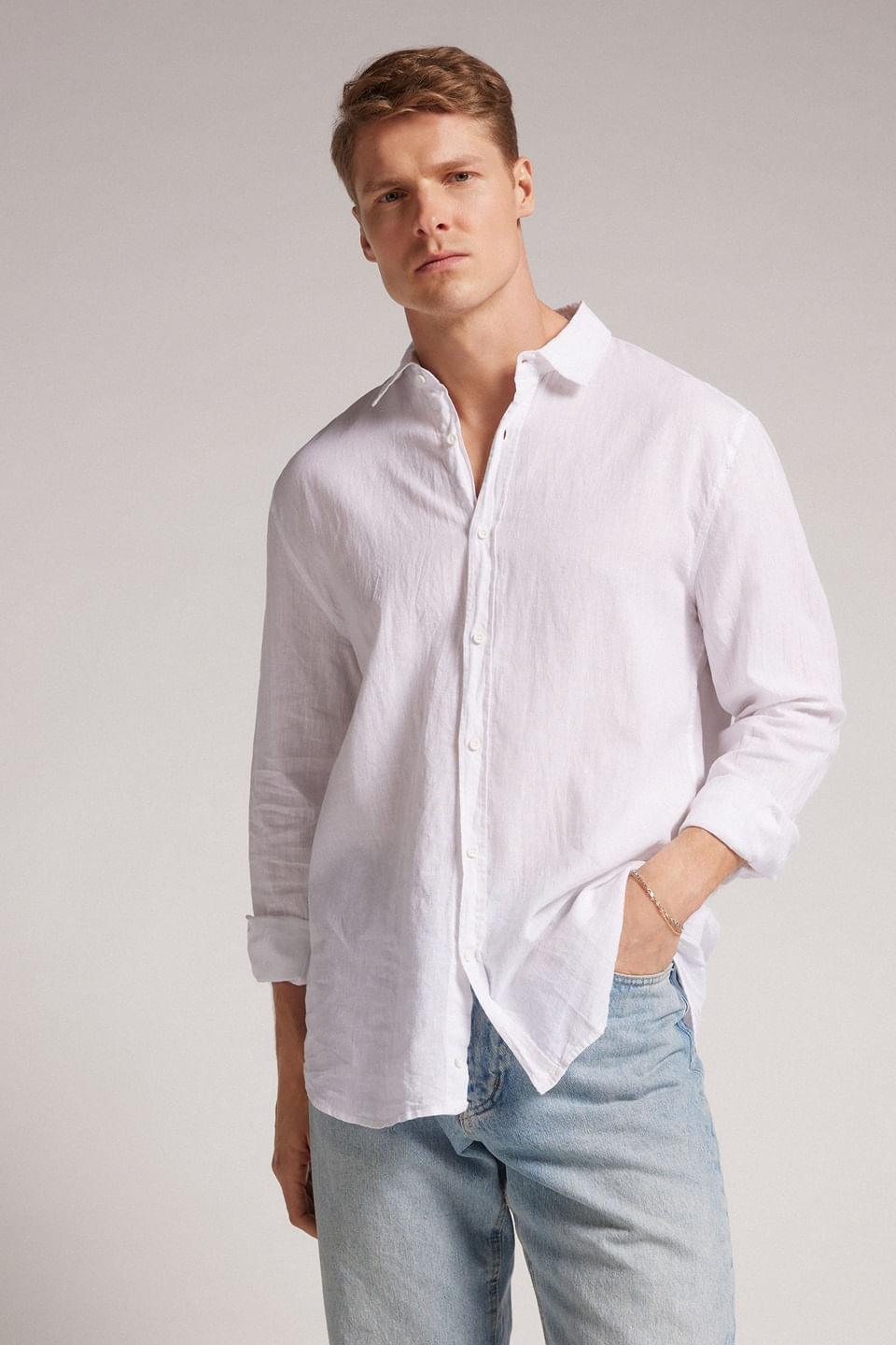 camisa em linho e algodão - branco