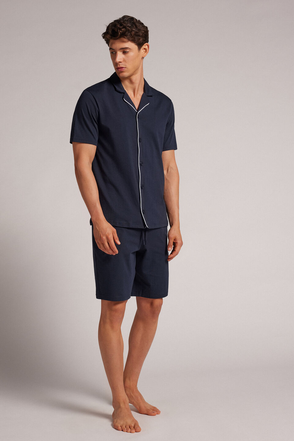 pijama curto em algodão - azul