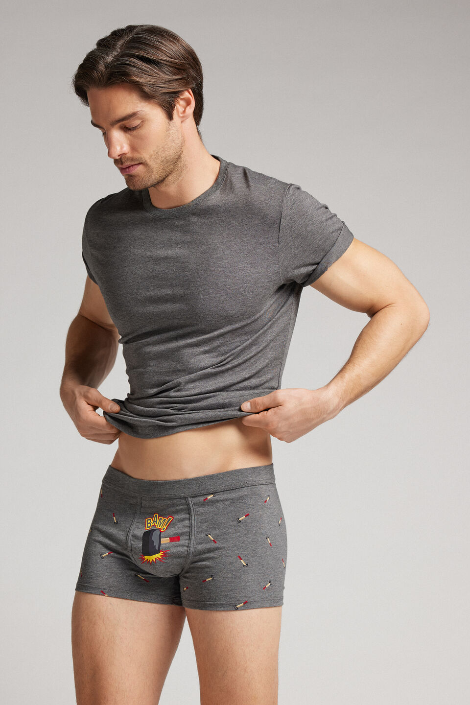 cueca boxer com estampa de martelos em algodão supima - cinza