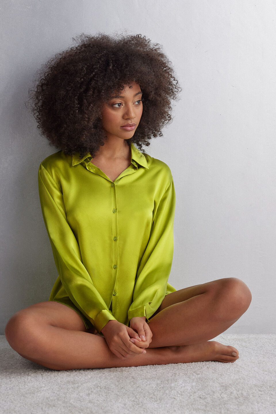 camisa manga comprida em seda - verde