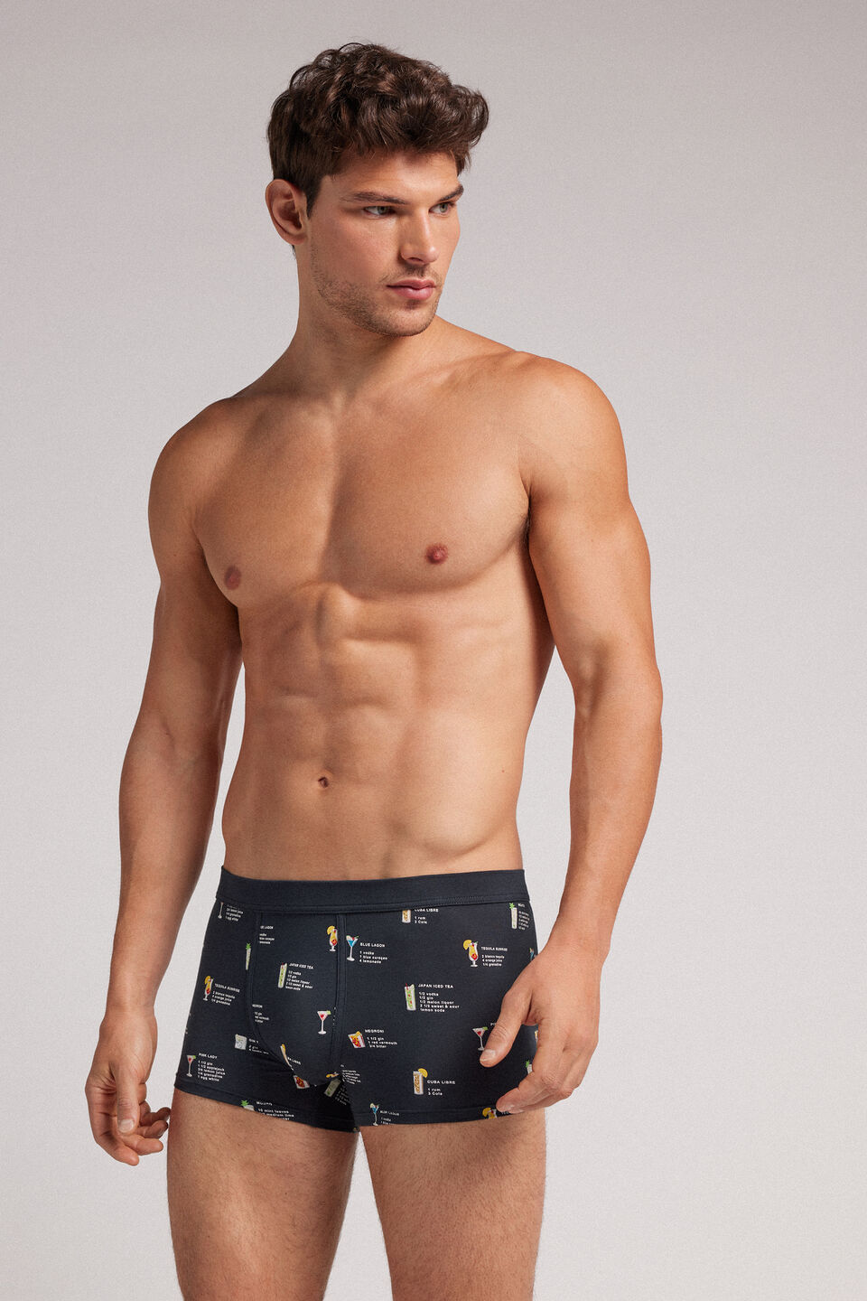cueca boxer com estampa de cocktails em algodão natural fresh - azul