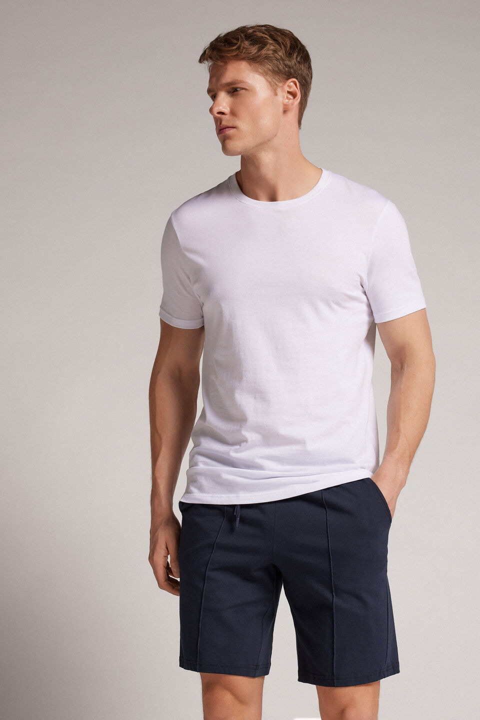 bermuda em algodão com nervura - azul