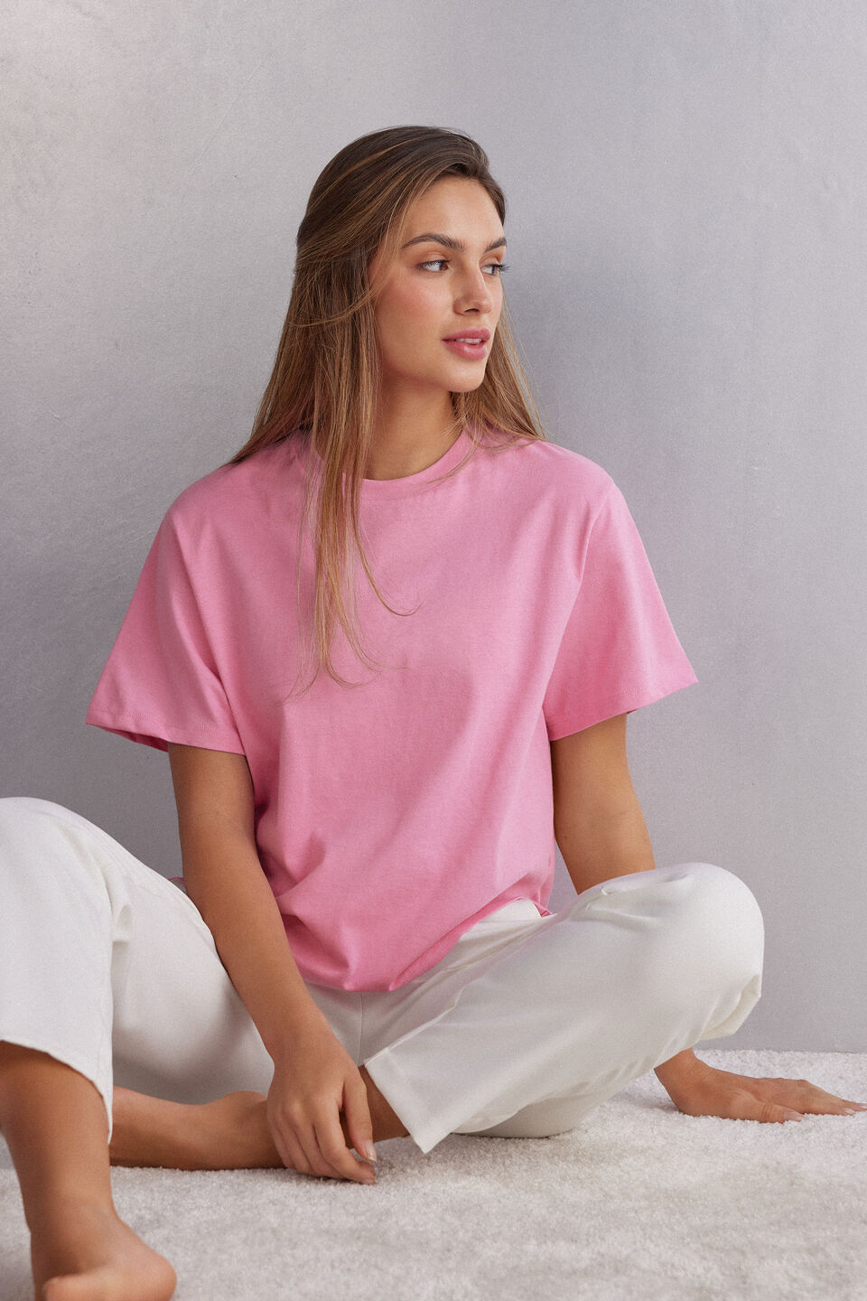 blusa de manga curta boxy fit em algodão - rosa