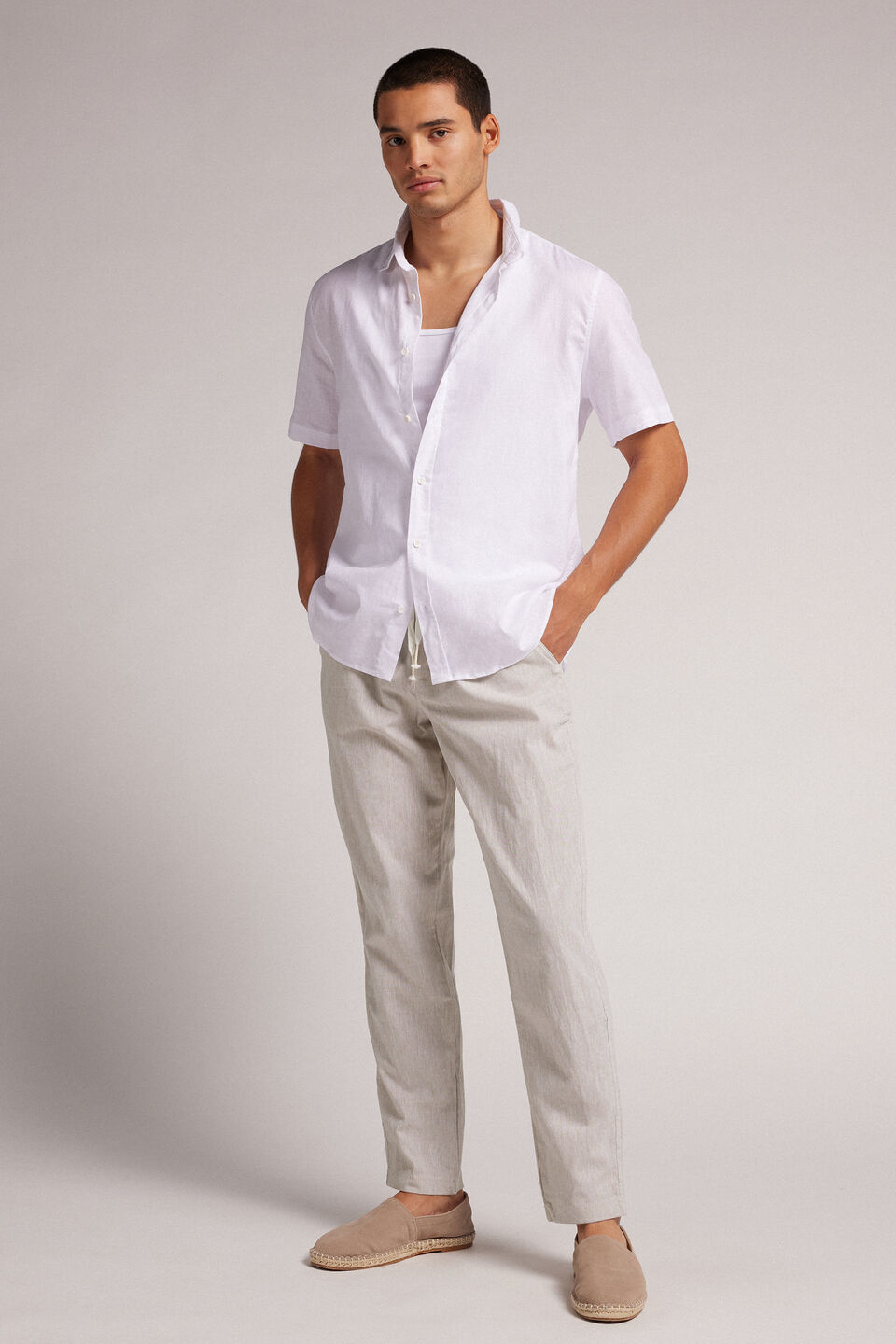 calça em linho e algodão - bege