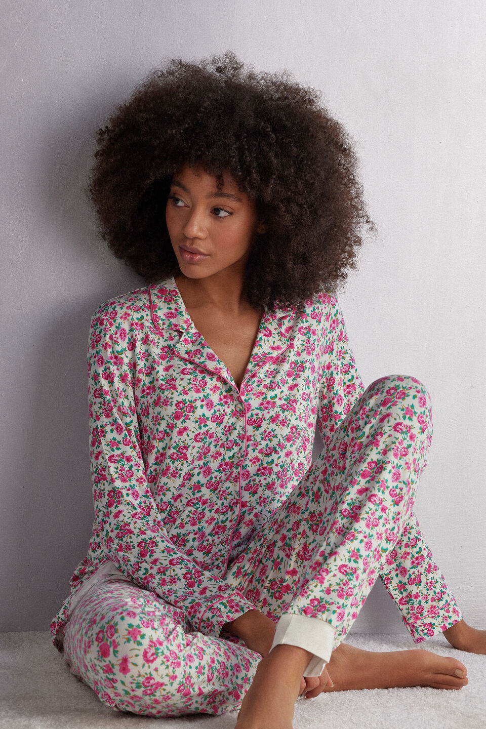 camisa de manga comprida em modal life is a flower - rosa