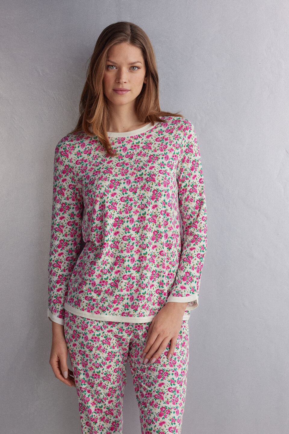 blusa de manga comprida em modal life is a flower - rosa