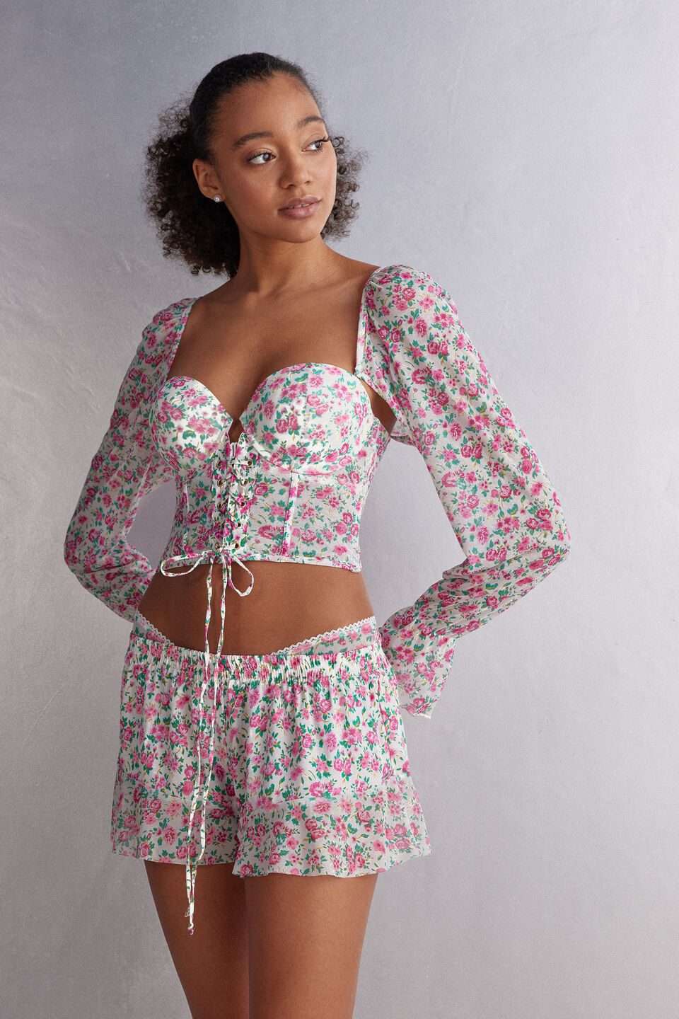 corselet anna de manga comprida life is a flower - rosa