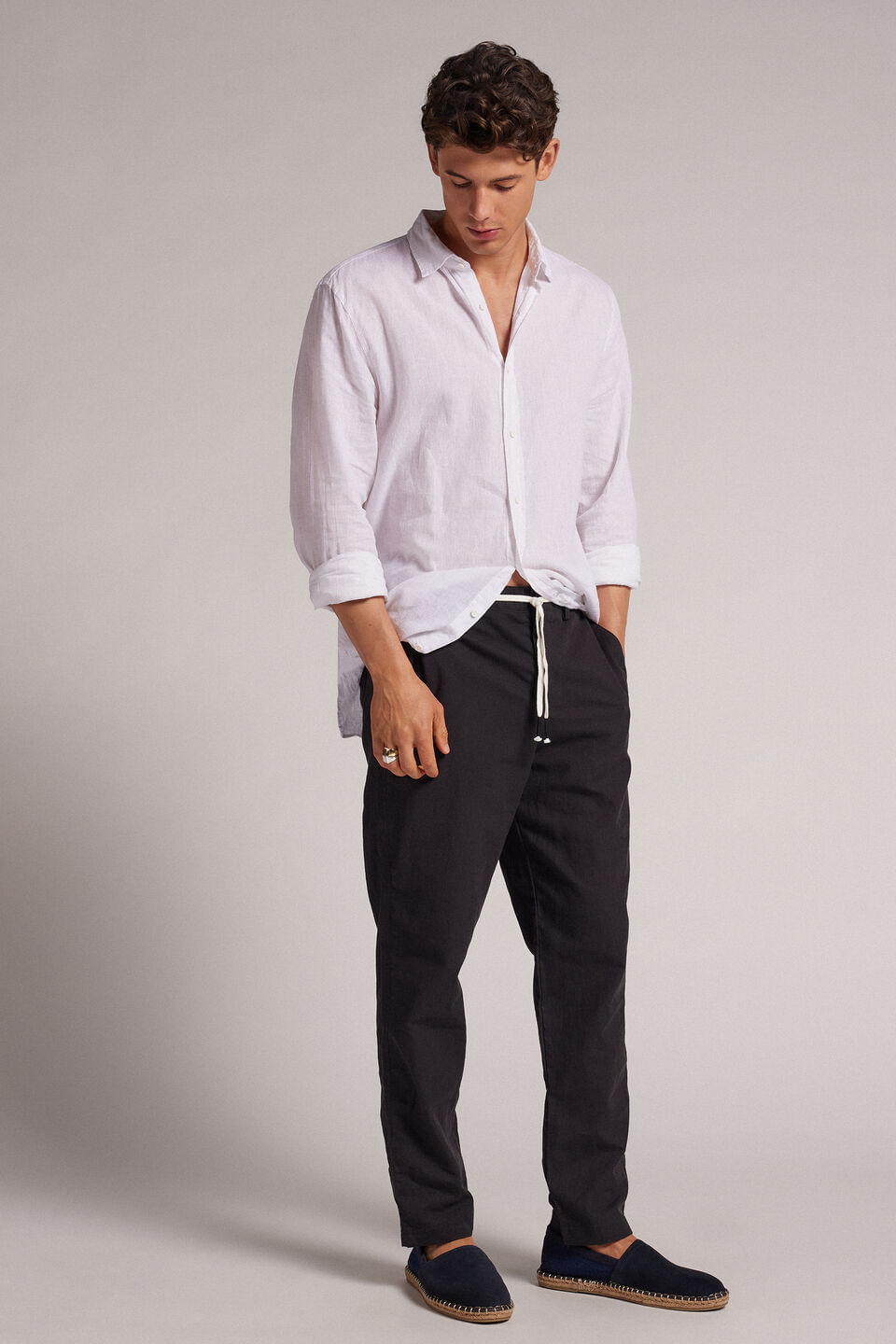 calça em linho e algodão - preto